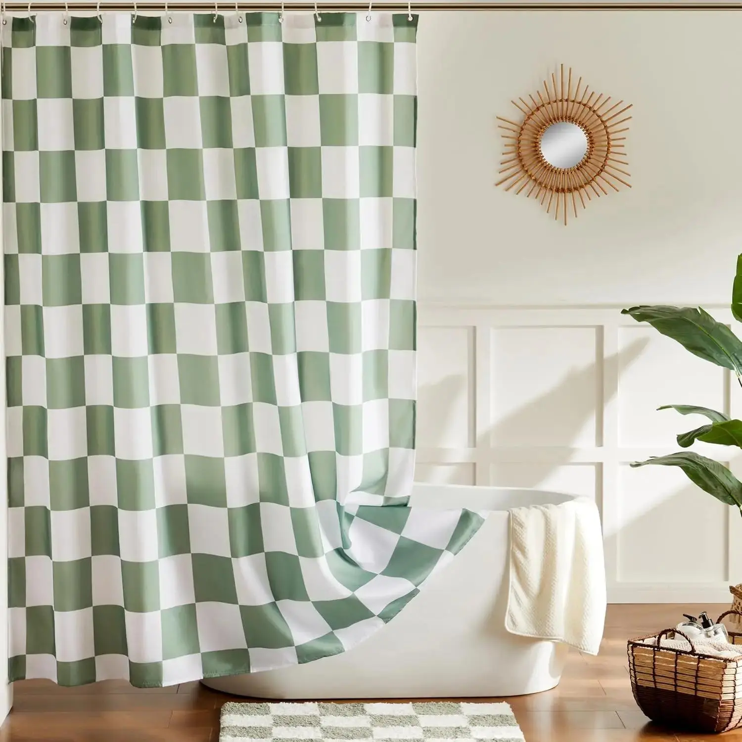 Modern Plaid Polyester Shower Curtain - 180x180cm Waterproof Light Blocker, Decorative Room Divider, Includes 12 Hooks, Fashion Bath Accessory (Shower Curtains Only, Hanging Ready), Room Divider Curtain