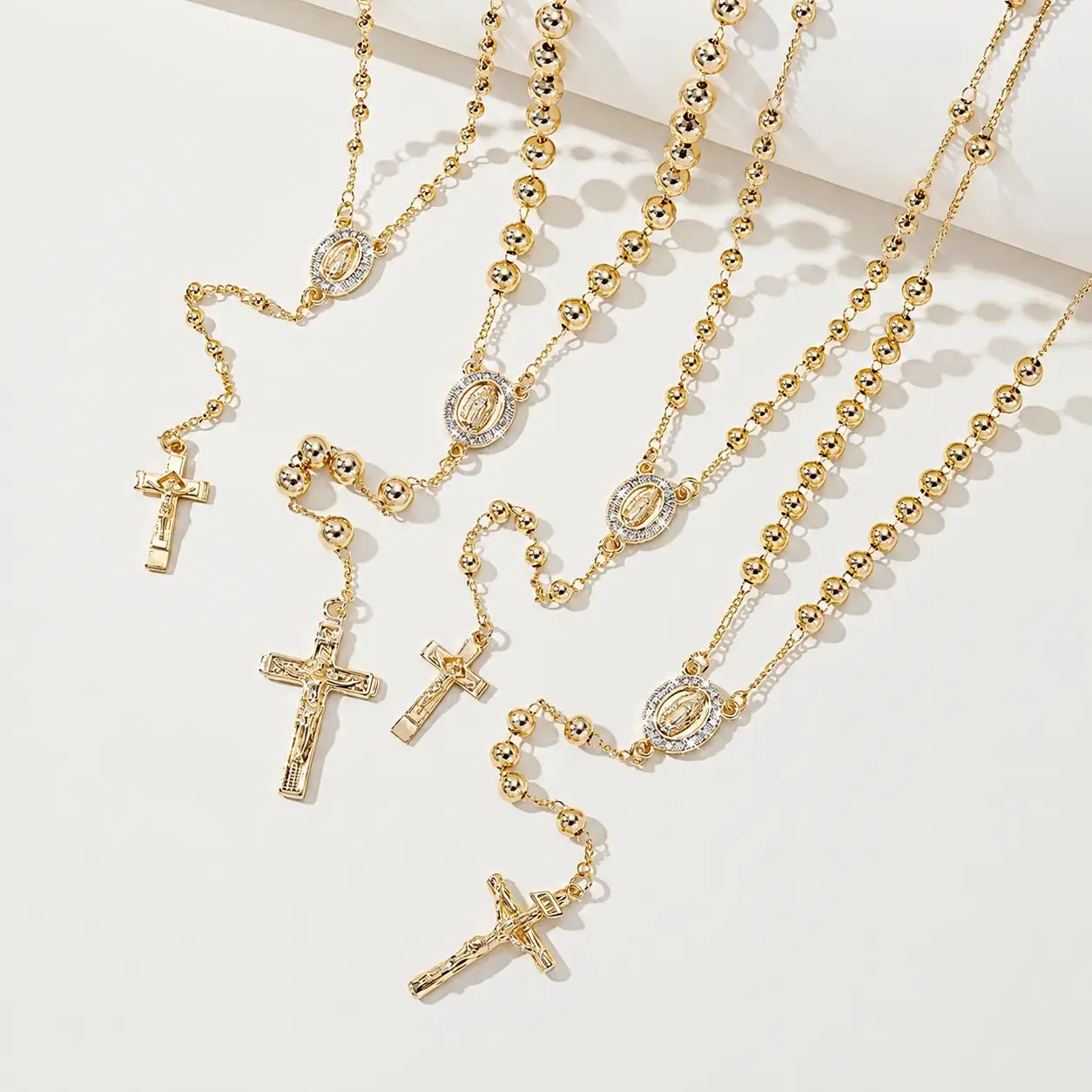 Golden Grace Rosary Necklace,Classic Catholic Prayer Jewelry Ideal Religious Gift For Women Daily Church Wearing Faith Accessory