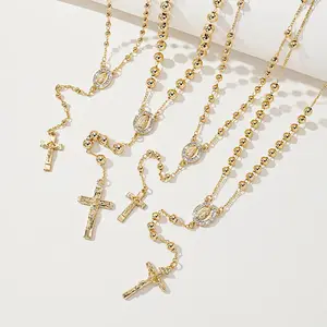 Golden Grace Rosary Necklace,Classic Catholic Prayer Jewelry Ideal Religious Gift For Women Daily Church Wearing Faith Accessory