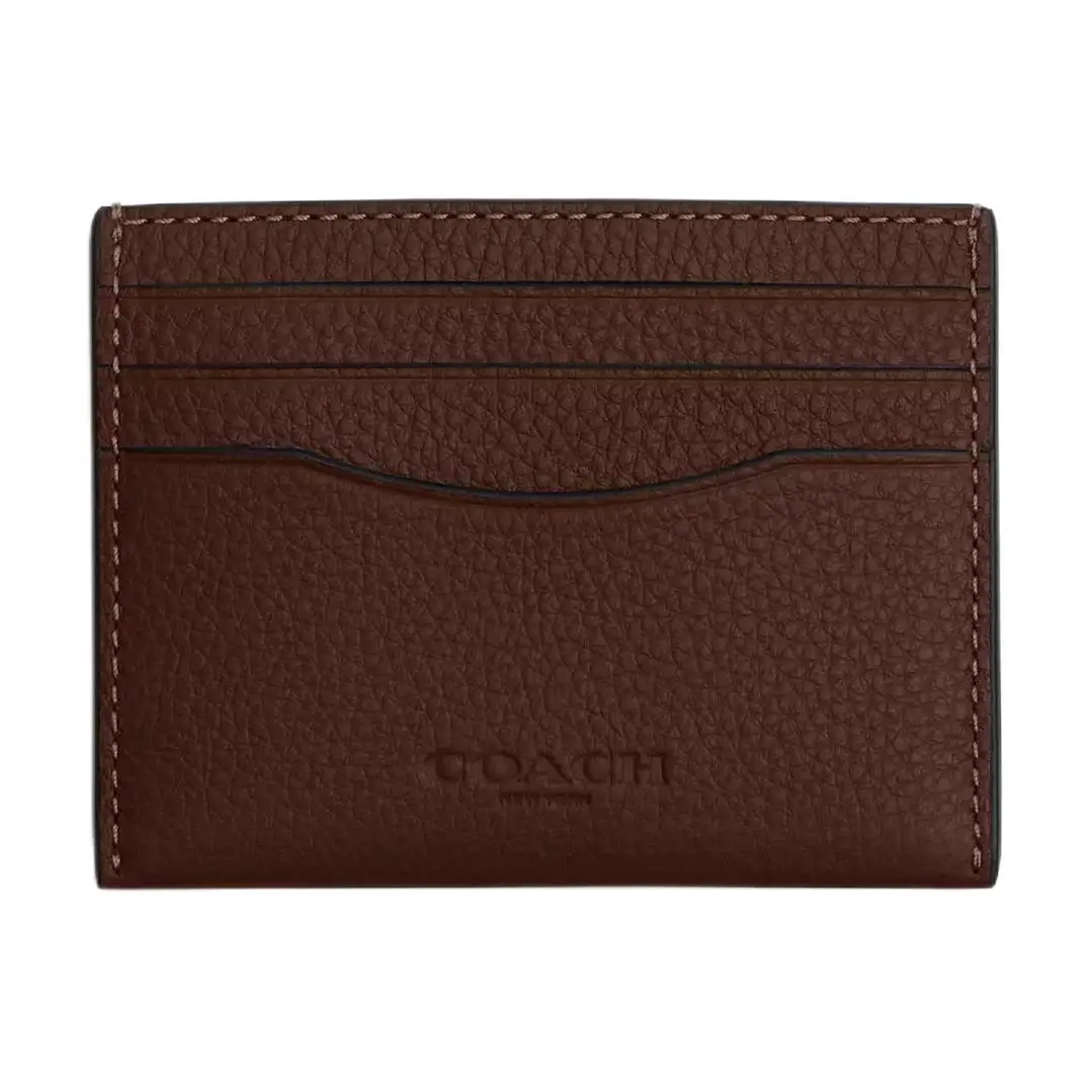 Coach Slim 10 Embossed Logo Litchi Texture Leather Cardholder for Women in Tan