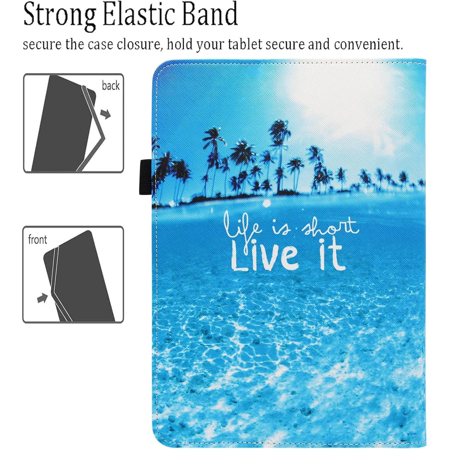 Universal 10 10.1 11 Inch Android Tablet Case,  Multi-Angle Viewing Stand Case Cover with Hand Strap for 9.5-11 Inch Tablet, Beach