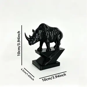 3.94inch Rhino Figurine, Geometric Base, Powerful Design, Desktop Decor, Car Interior Decoration, Home Display, Perfect Gift for Friends and Clients