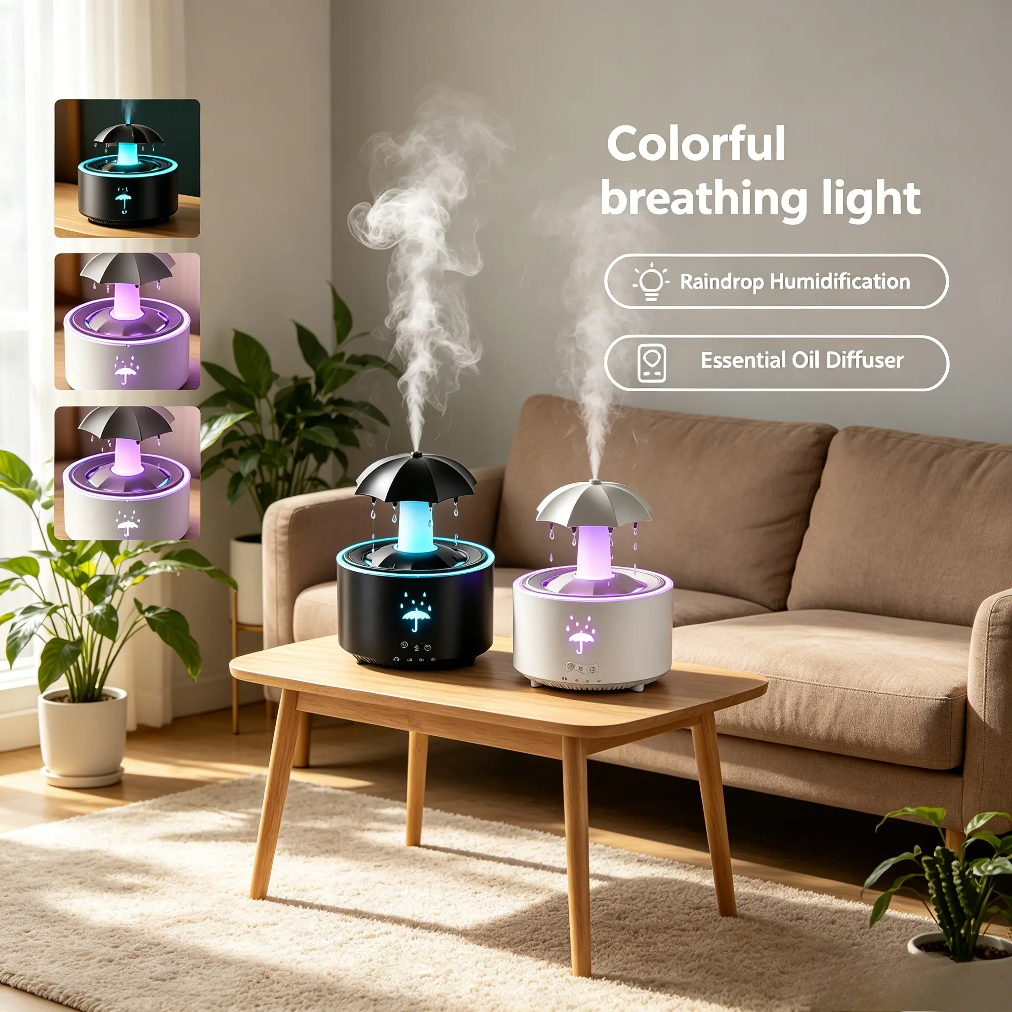 2 in 1 Raindrop Humidifier & Essential Oil Diffuser | Color LED Night Light
