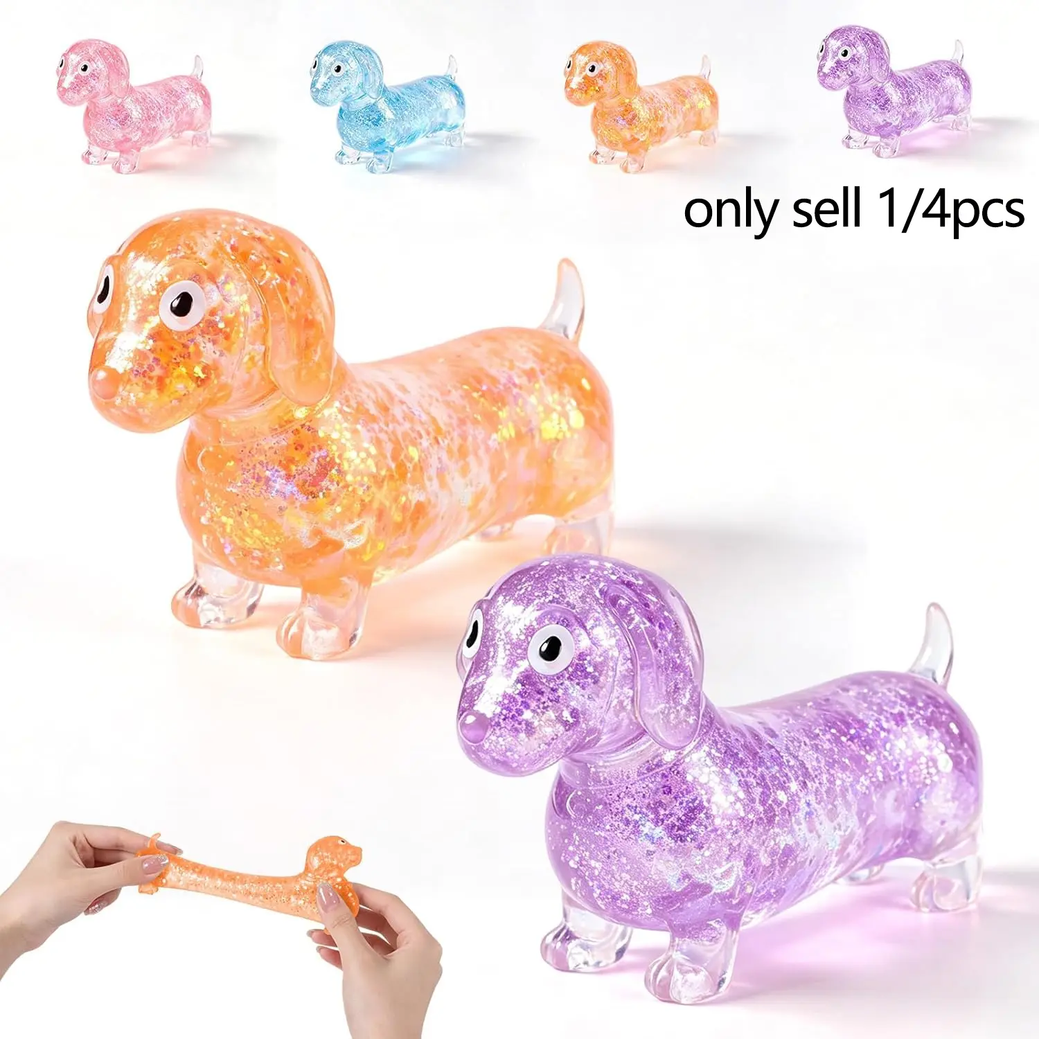 1/4pcs Dachshund Squishy Stress Ball,Squishy Weiner Dog,Sparkly Sausage Dog Gel Stretch Ball,Animal Decompression Toy,Anxiety Calming Sensory Toy for Adults,Decompression Sensory Fidget