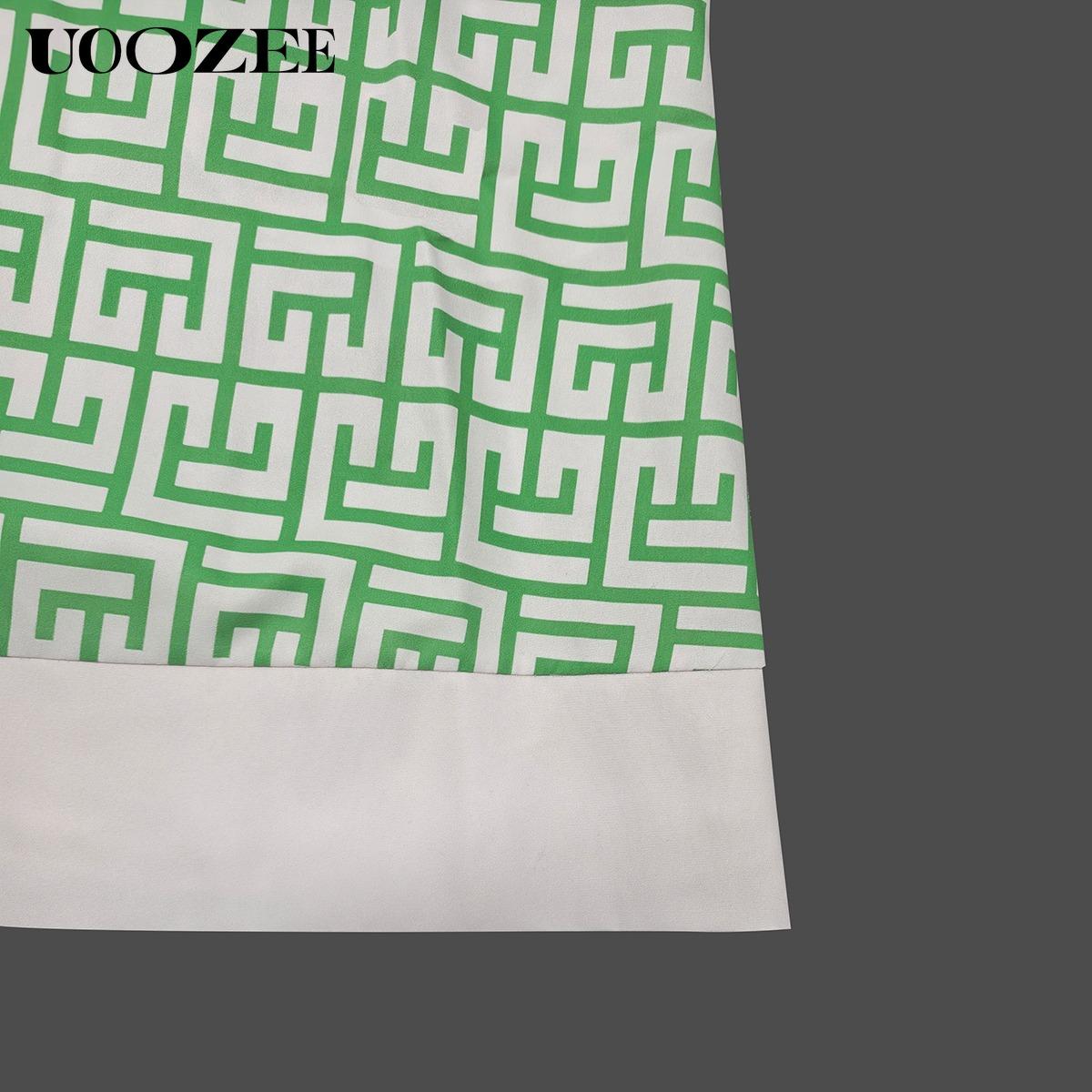 UOOZEE Women's Green Geometric Print Three-Quarter Sleeve Buttoned Collared Mini Dress Casual Summer Shirt Style Stylish Design No Stretch Cotton Blend Soft Everyday Wear Womenswear Spring UOOZEE Women's Green Geometric Print Three-Quarter Sleeve Buttoned Collared Mini Dress Casual Summer Shirt Style Stylish Design No Stretch Cotton Blend Soft Everyday Wear Womenswear Spring