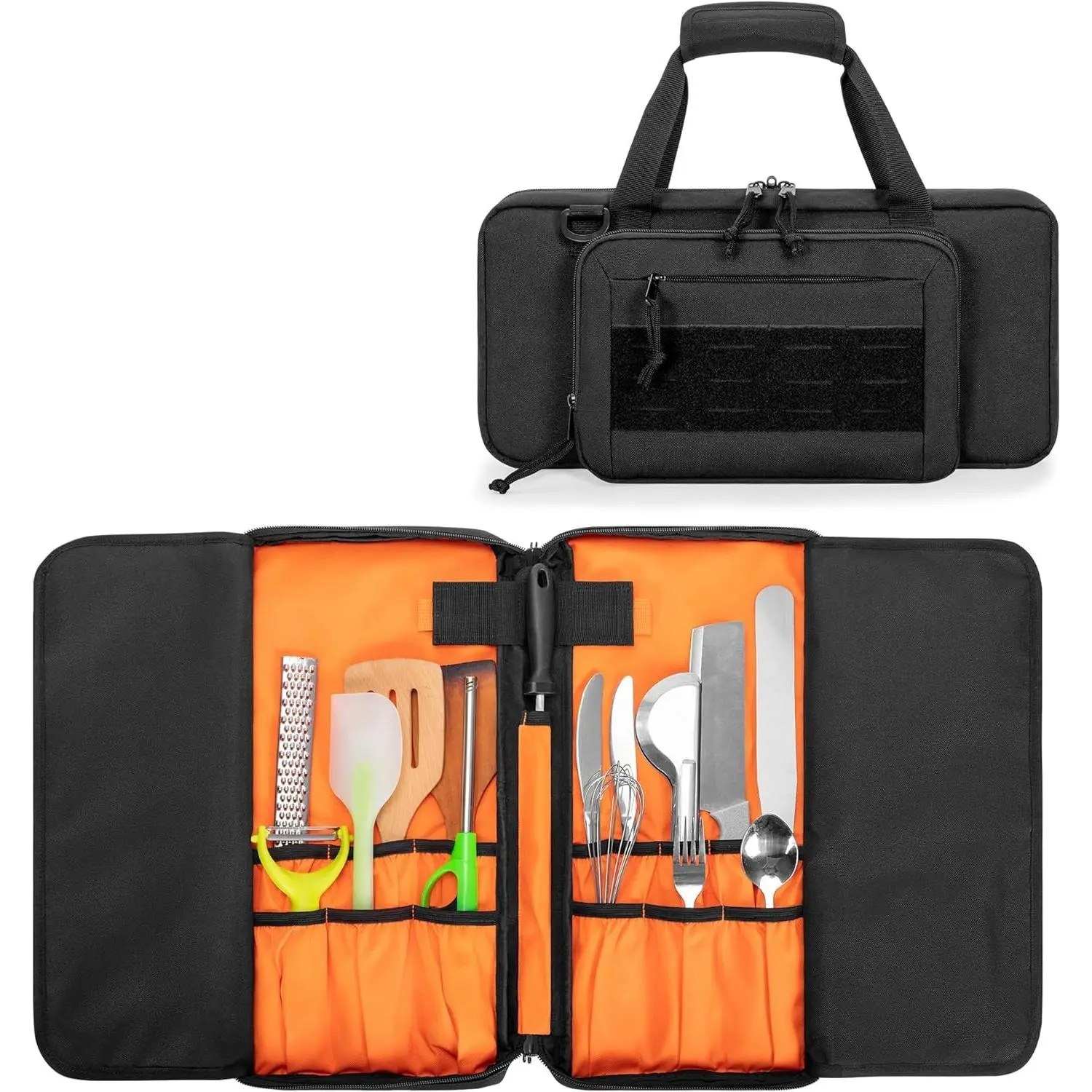 Chef Knife Storage Bag, Kitchen Tool Organizer with 18 Utensil Slots, Knife Set Carrying Case for Culinary Chef, with Detachable Shoulder Strap for Kitchen, Camping & Travel, Bag Only
