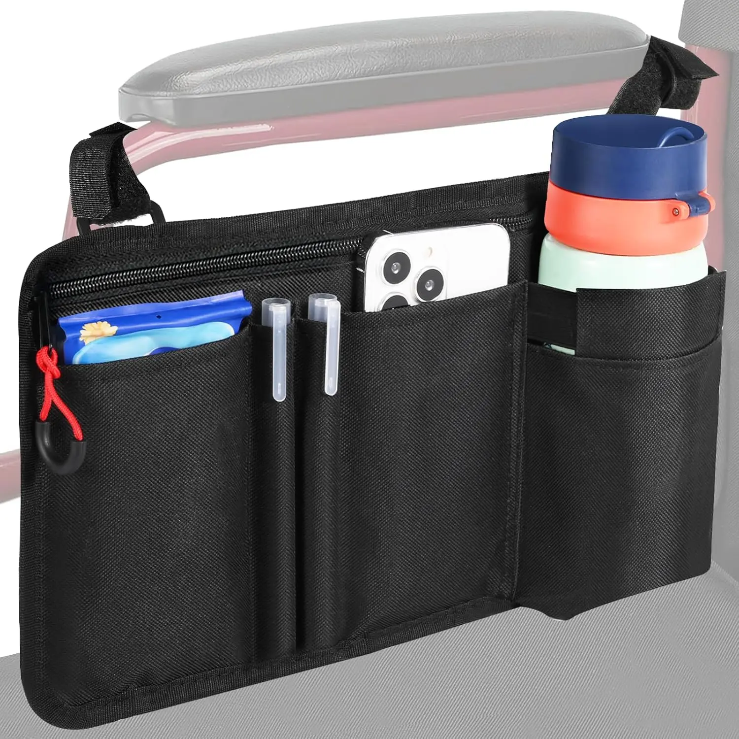 Side Bag with Cup Holder,   Armrest Pouch Accessories for Adults, Bags for Walkers, Rollators, Electric Wheelchairs (Black)