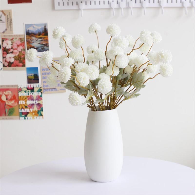 12-Piece Artificial Snowball Pom-Pom Flower Bouquet (No Vase), Artificial Flower Arrangements, Faux Ping-Pong Flowers for Home, Party or Wedding Decor