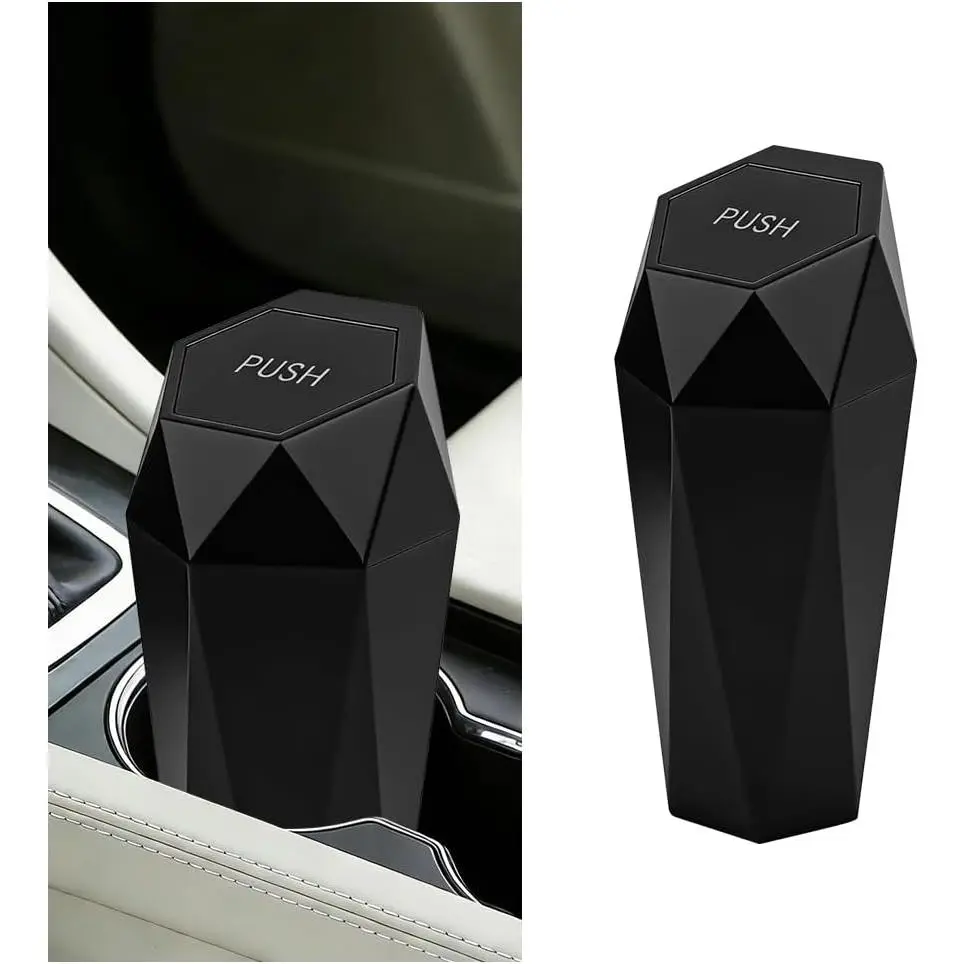 Trash Can with Lid, Leakproof   Cup Holder Garbage Can, Automotive Interior Garbage Container Storage Organizers,  for SUV Automobile  (Black)