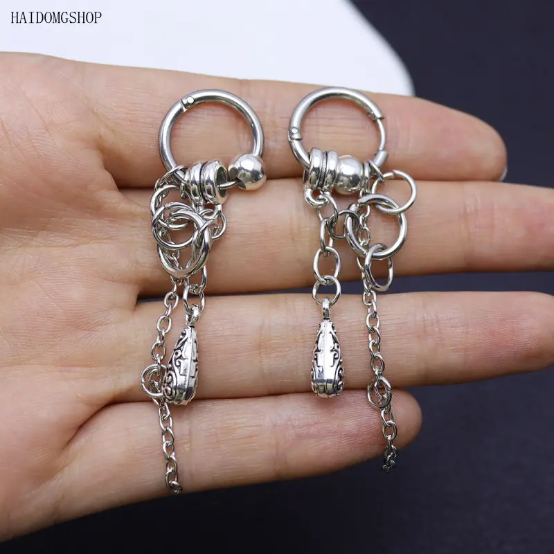 1 Pair Hip-Hop Long Metal Chain Dangle Earrings, Punk Rock Unisex Ear Hook Earrings, Trendy Street Style Jewelry for Party Outfits