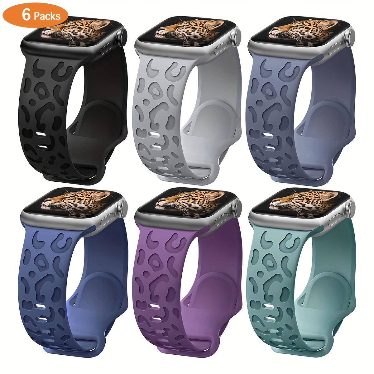 6-Pack Floral Engraved Silicone Apple Watch Bands – Soft Sport Strap 38–49mm (Series 1–11, SE, Ultra / Ultra 2 / Ultra 3), Women