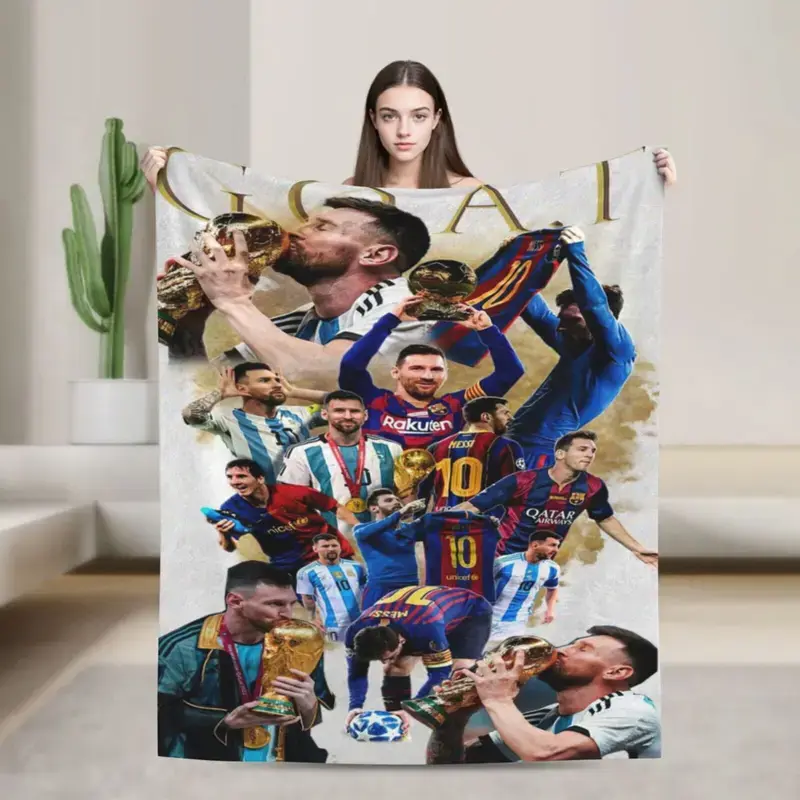 Messi Polyester Flannel Breathable Warm Gentle Soft Flat Weave Wrinkle-Free Lightweight Premium Soft Throws - For Couch, Bed - Ideal Gift Blankets for Soccer Fans