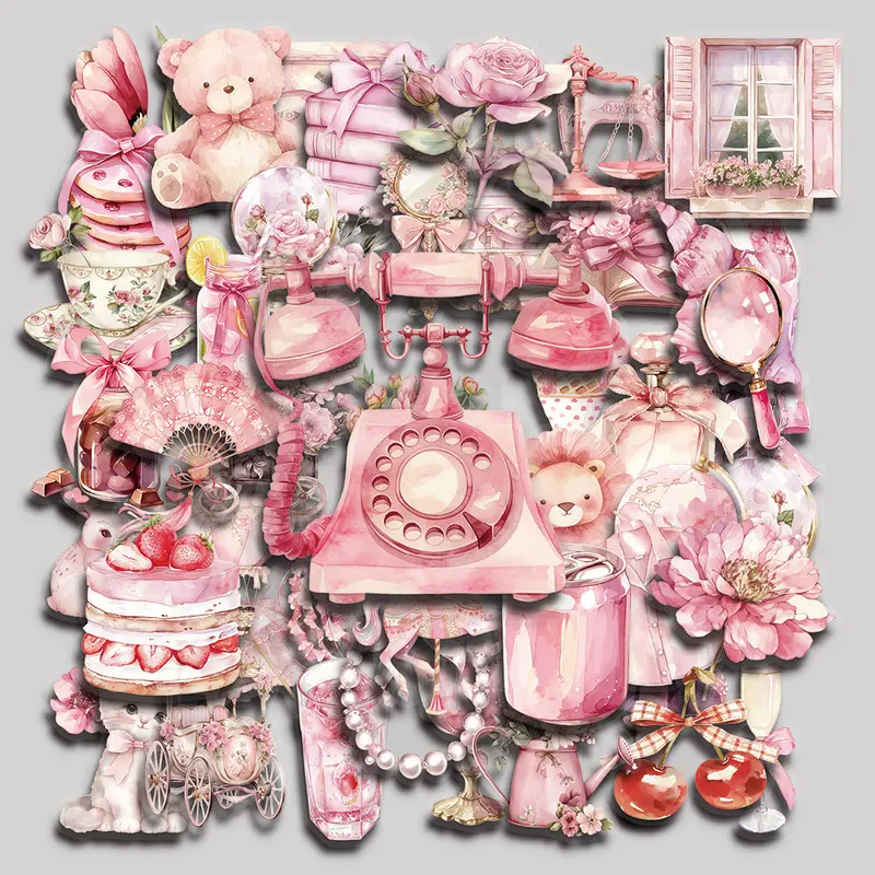 50PCS Pink pastel watercolor Aesthetic Vinyl Stickers Pack for Laptop Water Bottle Phone Case Skateboard Journal Scrapbook DIY Decoration