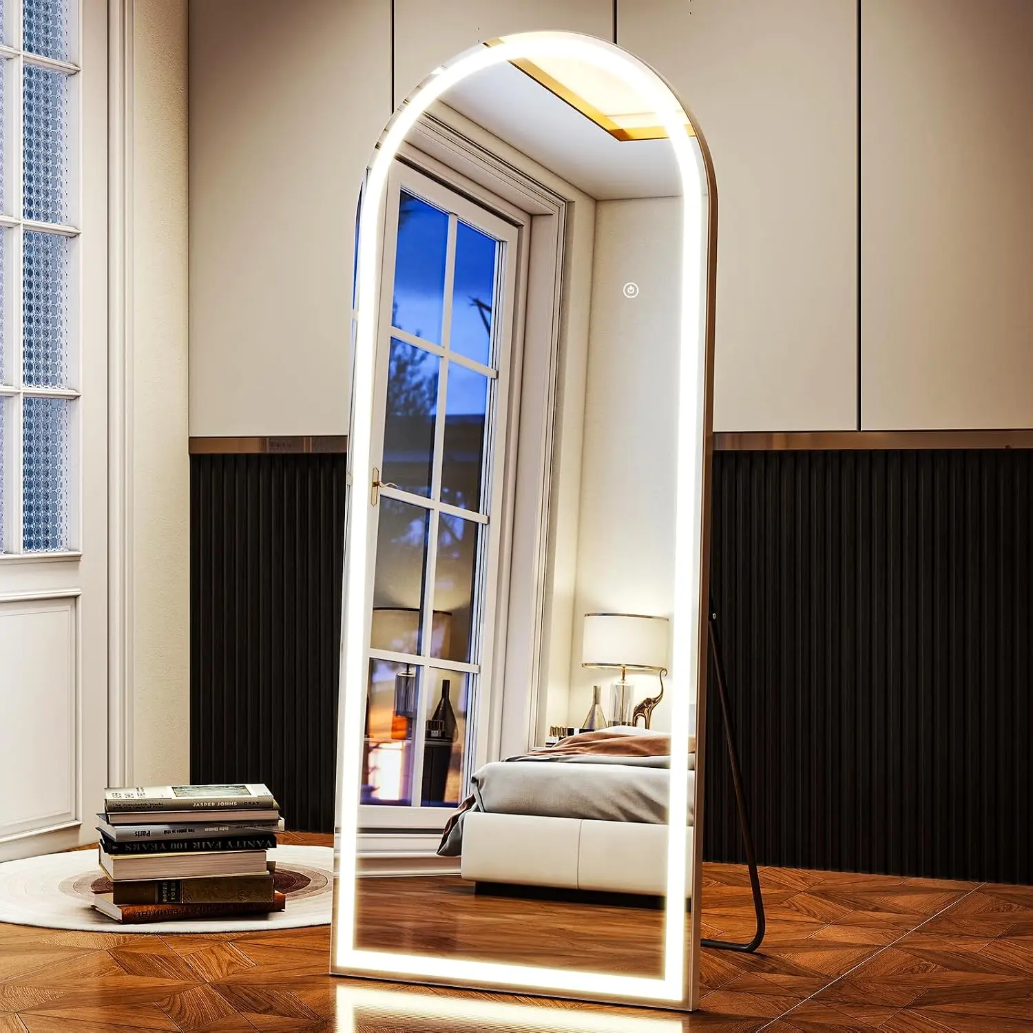 LED White Arched Full Length Mirror - 26” x 65” Adjustable Brightness,  Screen Controls, Wall Mounted or Freestanding for Bedroom, Living Room, Cloakroom Dressing Mirror
