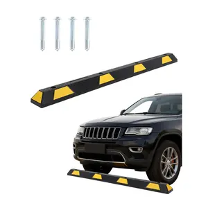 Heavy Duty Rubber Car Parking Stopper 2-Pack, 72 Inch – High-Visibility Yellow Reflective Stripes, 6FT Parking Stopper for Cars, Trucks, SUVs, Rubber Stopper and Curb for Garage & Commercial Lot