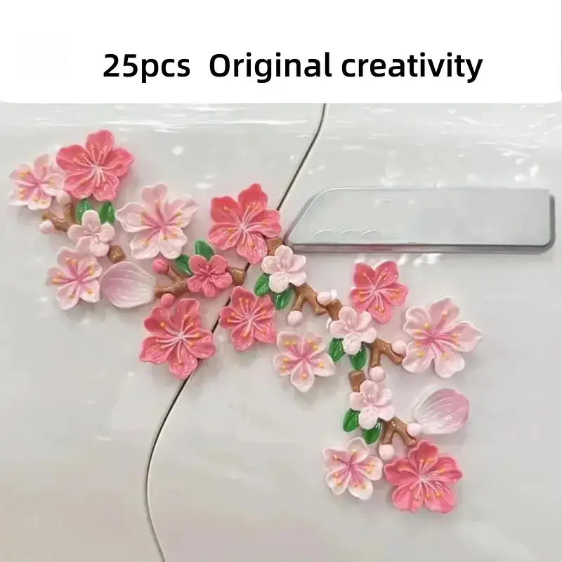 3D Floral Resin Car Sticker, Traceless Peel Off Peach Blossom Decor Decal for Cars, Water Resistant DIY Interior & Bag Accessory,Rose,Valentine,Charm,Silver,Snowman,Gingerbread,Santa,Charms,Multicolor,Rhinestone,Craft,Kit,accessorie,aesthetic,jewelry,gift