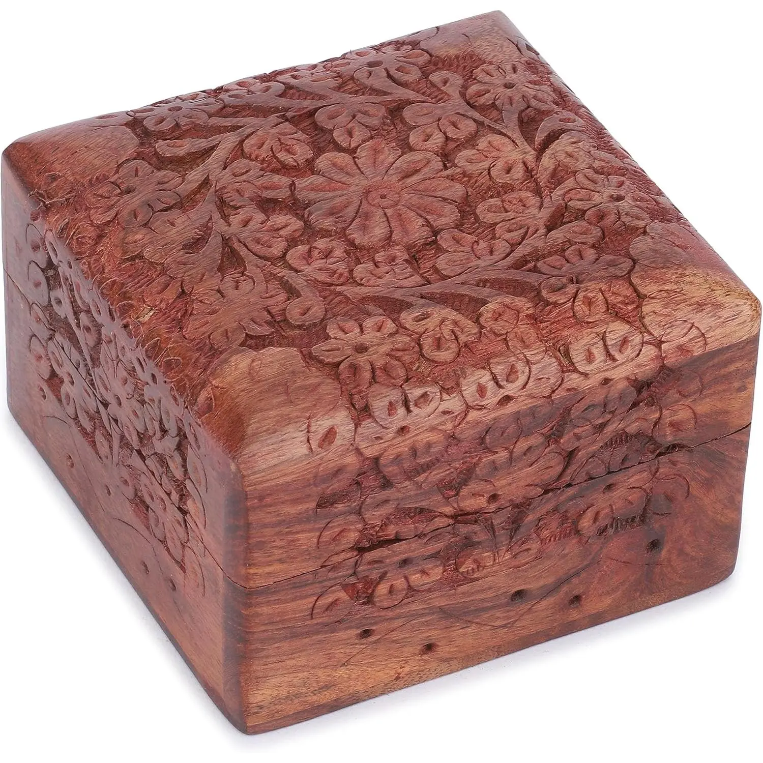 Wooden Hand Carved Decorative Keepsake Box Jewelry Armoire Treasure Chest Trinket Holder Storage Travel Organiser Perfect Unique Gifts Ideas for Men and Women