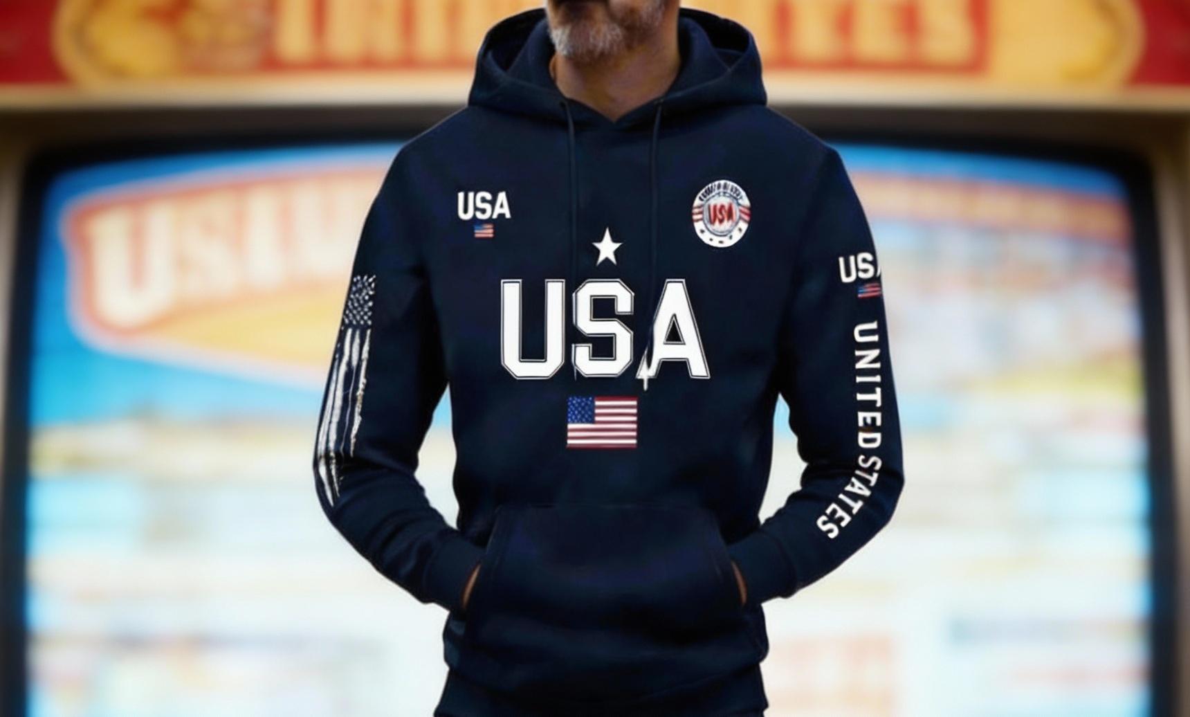 Streetwear USA Hoodie Men's Red Loose Hoodie Flag Element Top