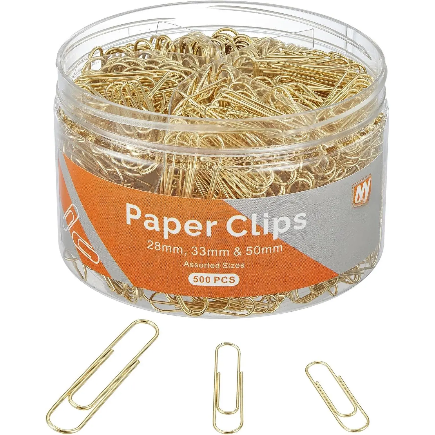 Synthetic Rust-Free Paper Clips, 500-Count Assorted Small-Medium-Large Sizes, Office Stationery Binder Accessory for School/Office Paperwork
