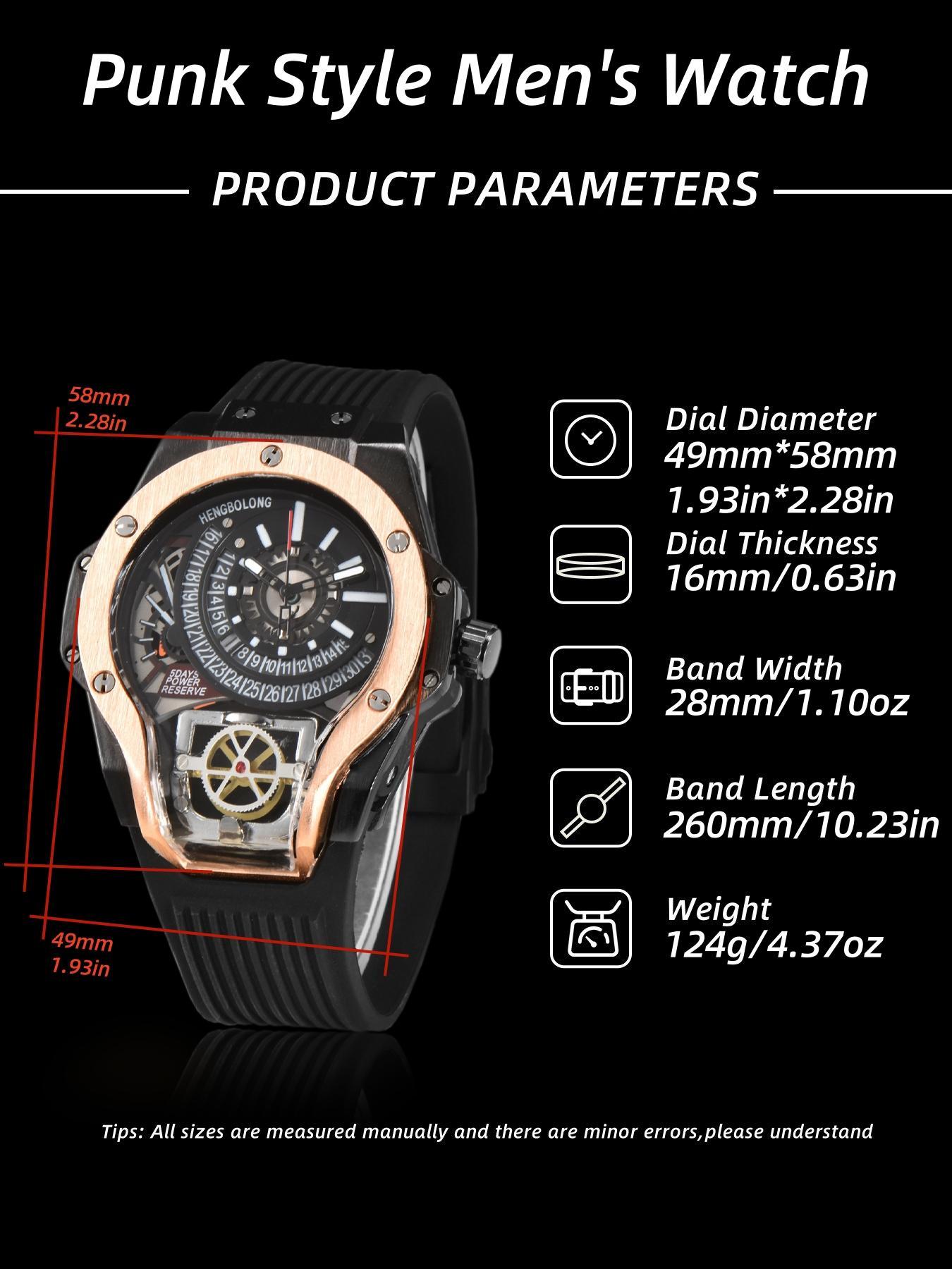 Men's Punk Style Mechanical Design Quartz Watch, Fashion Watch for Party, Daily Clothing Decor, Trendy All-match & Exquisite Watch for Birthday Gift with Box Men's Punk Style Mechanical Design Quartz Watch, Fashion Watch for Party, Daily Clothing Decor, Trendy All-match & Exquisite Watch for Birthday Gift with Box