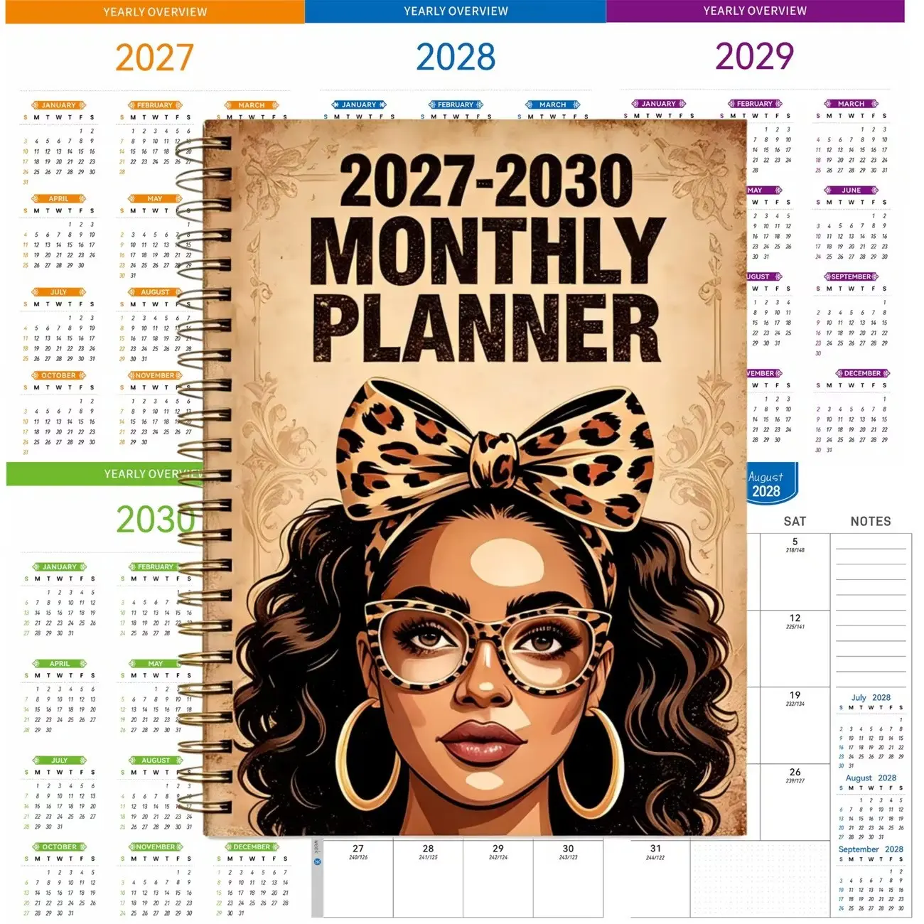 2026-2030 Monthly Calendar - From January 2026 to December 2030, 5-year monthly calendar, ladies' themed cover design, annual calendar planner, month labels, 60-month calendar, 13.97 cm x 21.08 cm, Calendar Display, Notebook Planner