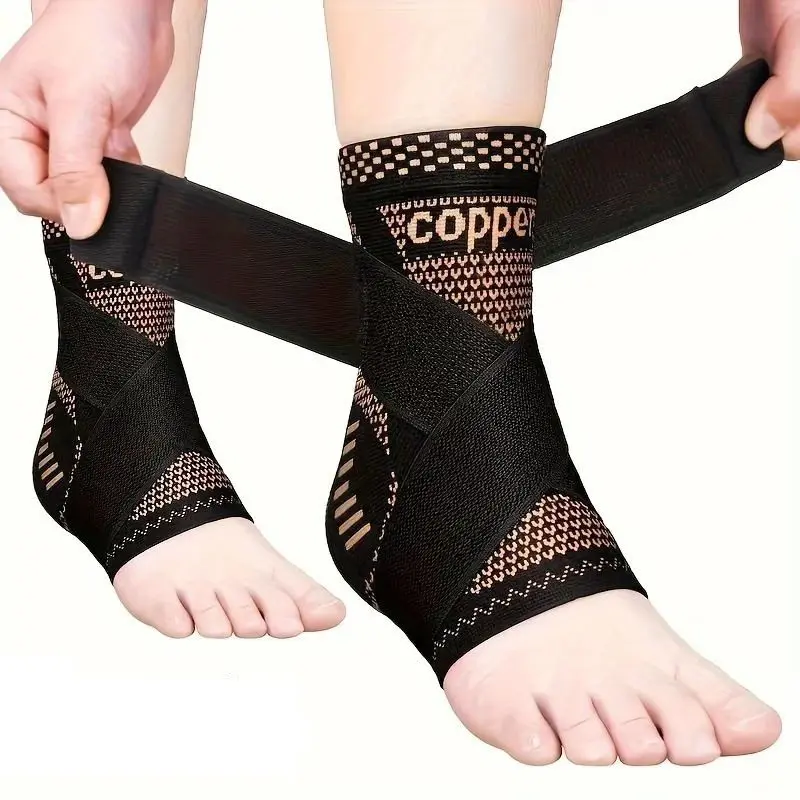 2-Pack Copper Ion Ankle Braces, Unisex Compression Ankle Support, Relieves Plantar Fasciitis, Ankle Sprain, Achilles Tendon Pain, Recovery Aid