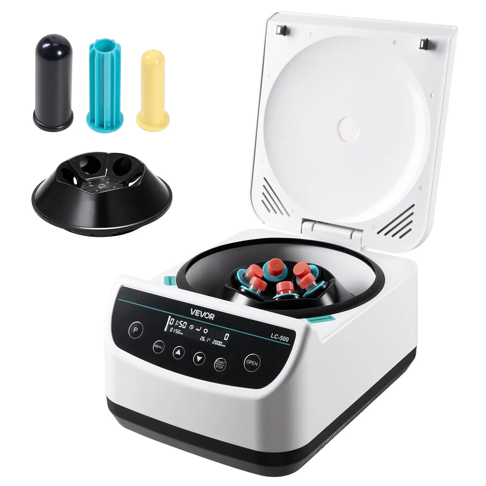 VEVOR Automatic Low-Speed Laboratory Centrifuge Machine with Timer, Low Noise, Non-Slip Design, Adjustable Speed, 6x15/50ml Tubes Rotor Set (Fits 2/5/10/15/50ml Tubes), 500-4000rpm, 100-2100xg RCF, Ideal for Lab Users’ Biology Development