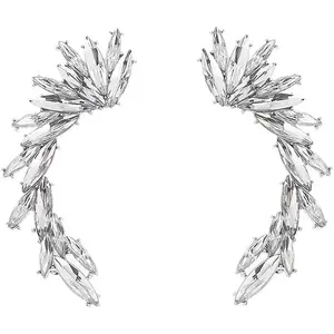 Crystal Leaf Climbers Crawler Jewelry Jacket Earrings Sparkly Zircon Pave Metal Ear Cuff Wrap Clip Stud Earring Climber Top Ear Clip for Women