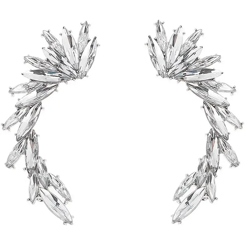 Crystal Leaf Climbers Crawler Jewelry Jacket Earrings Sparkly Zircon Pave Metal Ear Cuff Wrap Clip Stud Earring Climber Top Ear Clip for Women