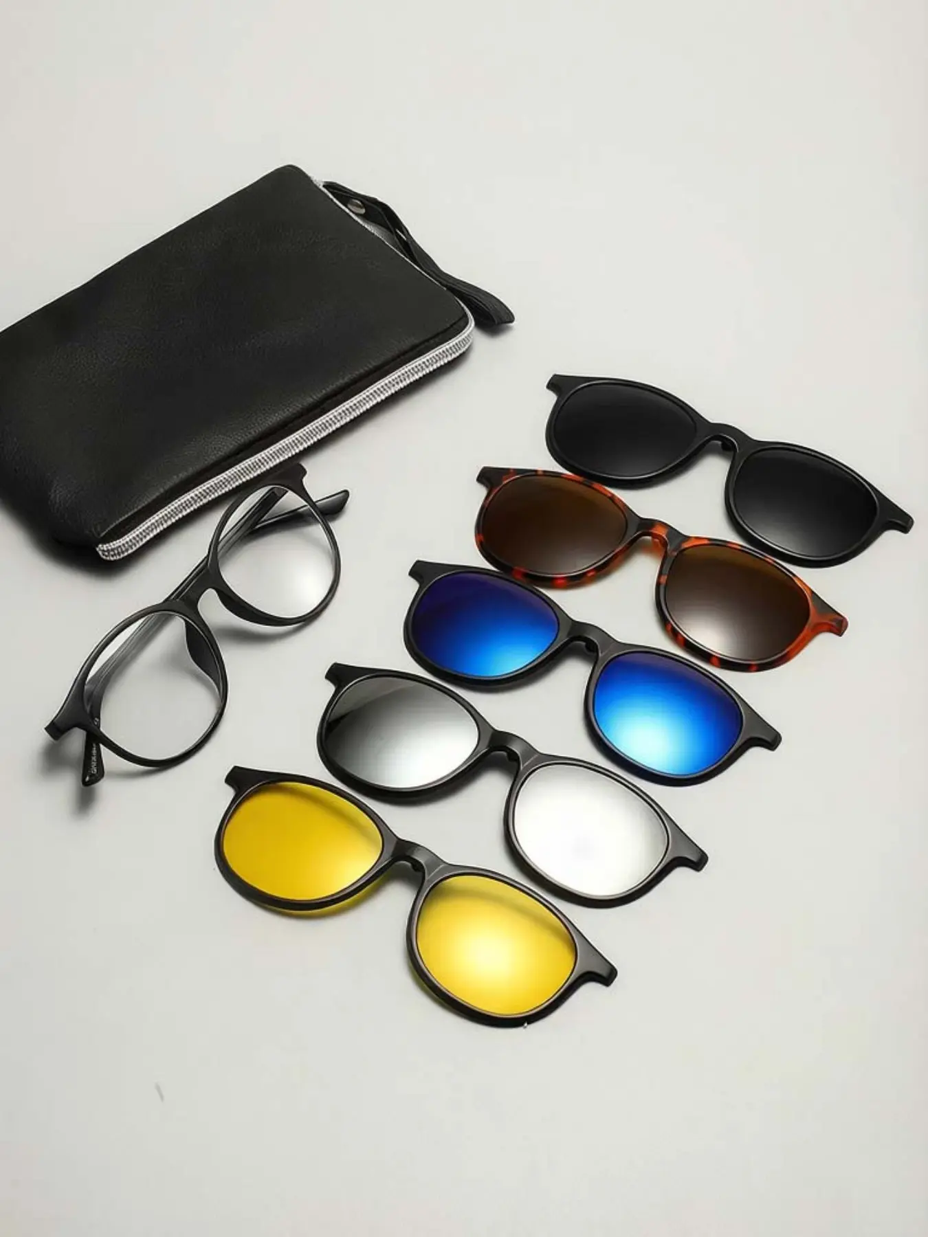 Classic Small Square Design Magnetic Eyewear Set, Unisex, Includes 1 Frame + 5 Magnetic Lenses + Case, &, Perfect Gift