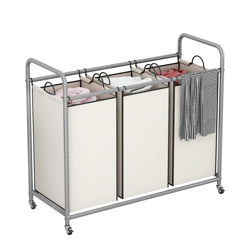 3-Bag Laundry Basket Hamper Laundry Sorter Cart laundry room organization with Heavy Duty Rolling Lockable Wheels and Removable Bags【A001】 Deals For You Days