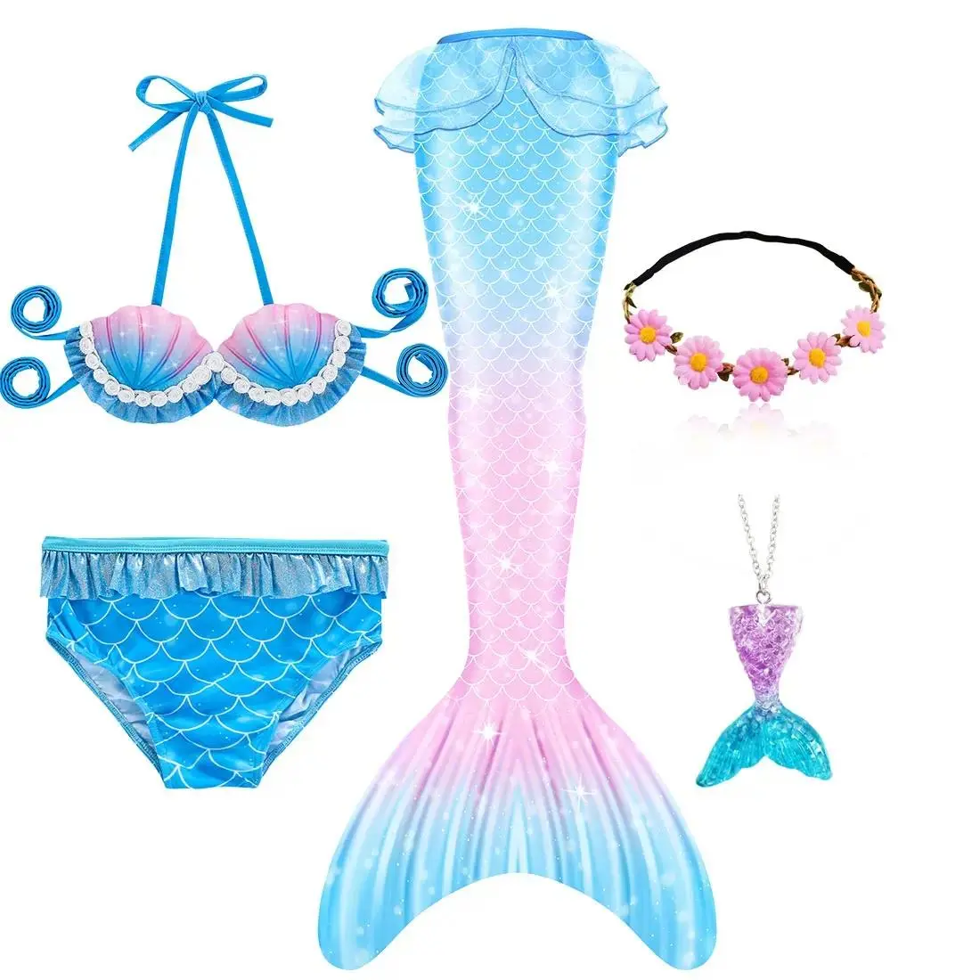 Girls Mermaid Tails Swimming Swimwear Swimmable Beach Clothes Girls Little Mermaid Swimsuit Halloween Cosplay Costumes