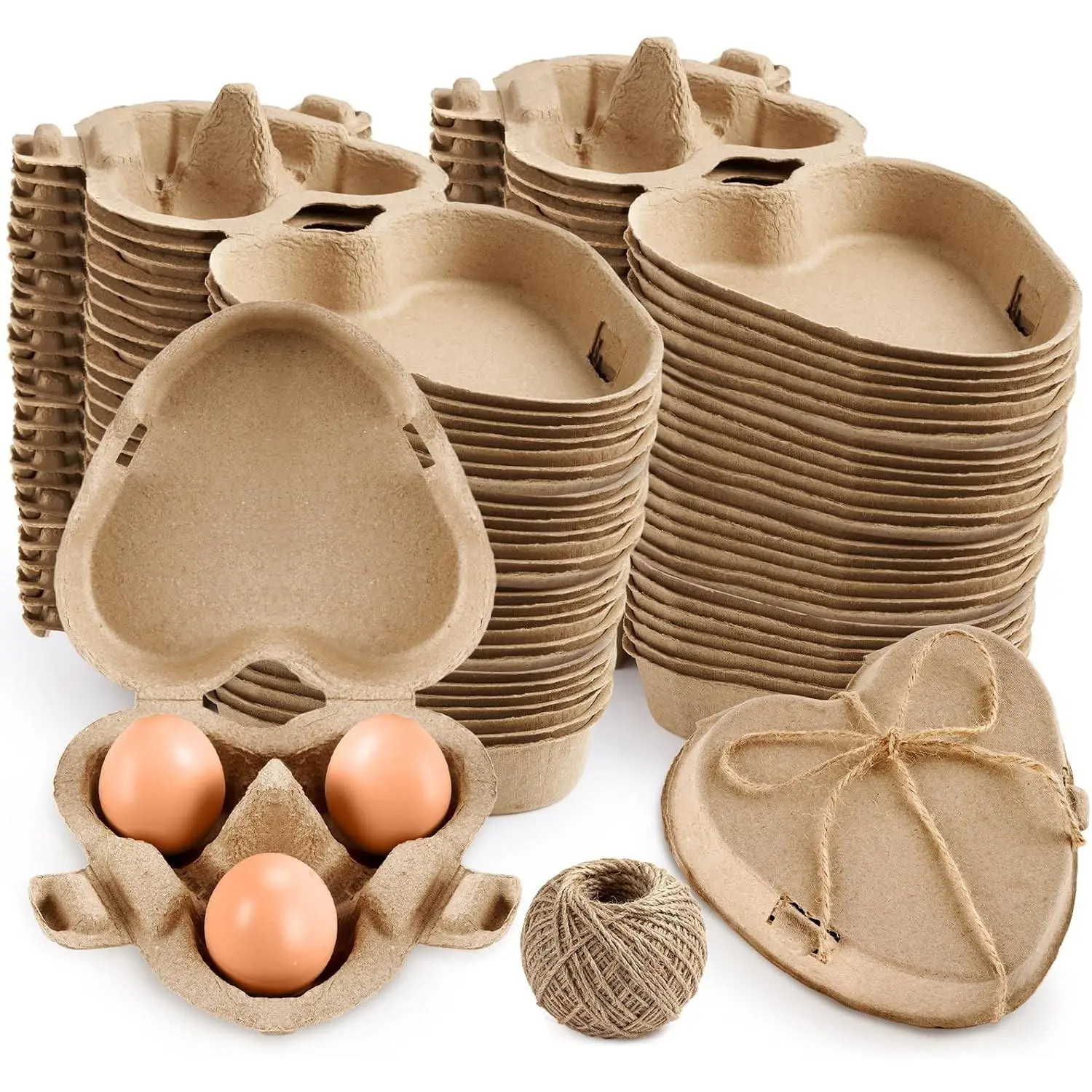 Heart Shaped 3 Egg Cartons with 20m Twine, Cardboard Egg Cartons Boxes for DIY Valentine’s Day Gifts, Rustic Egg Packaging Containers for Easter Valentines Farmers Market Baby Shower (20)