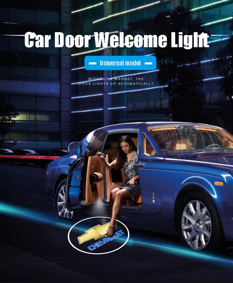 2Pcs led Car Door Welcome Lights Projector Lamps Accessories For Chevrolet Trax Camaro Aveo Cruze Sonic Silverado Captiva Equinox
