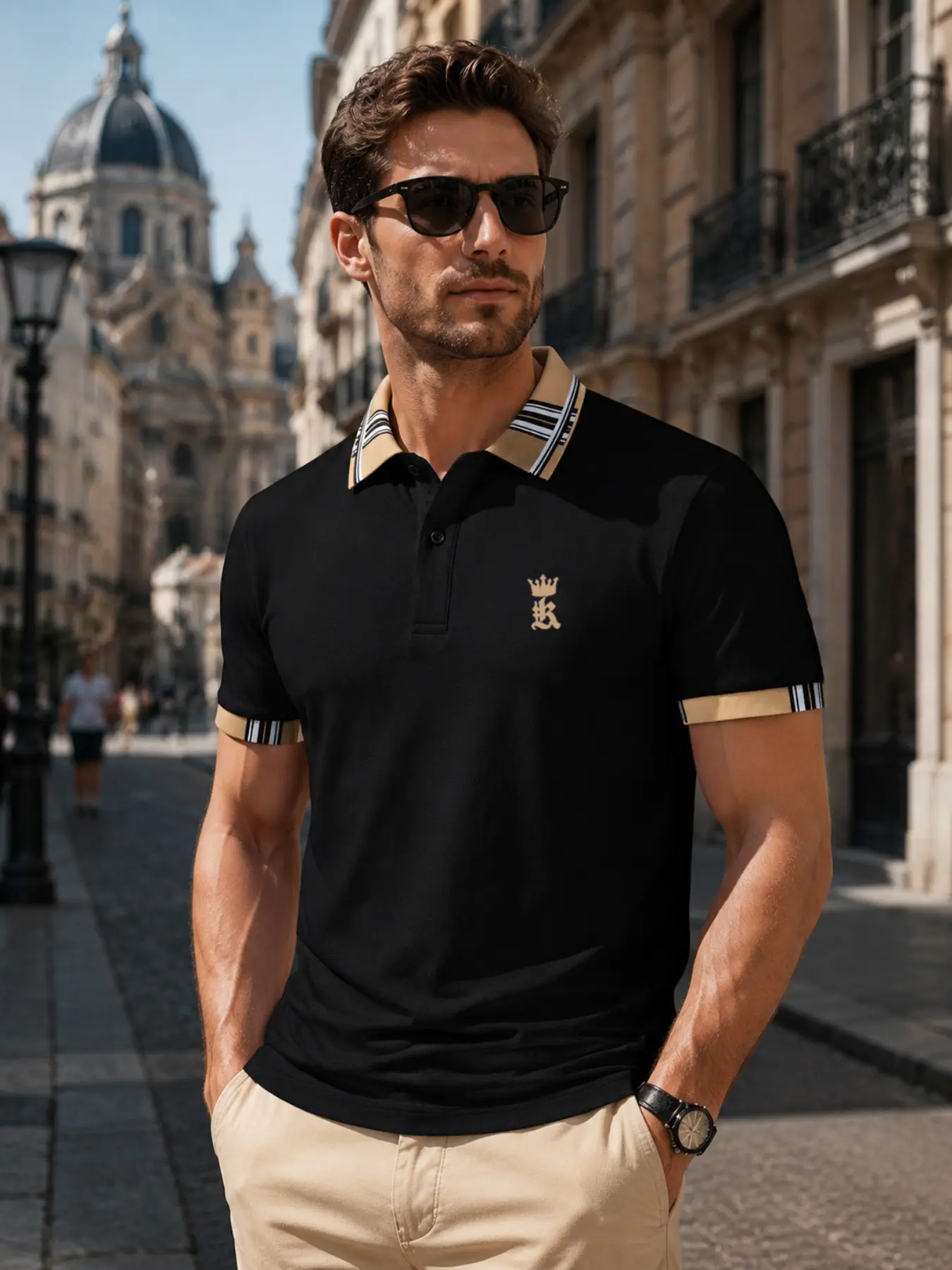 High-Quality Summer New Colorblock Collar Breathable Casual Business Sport Travel Print Men's Polo Short Sleeve
