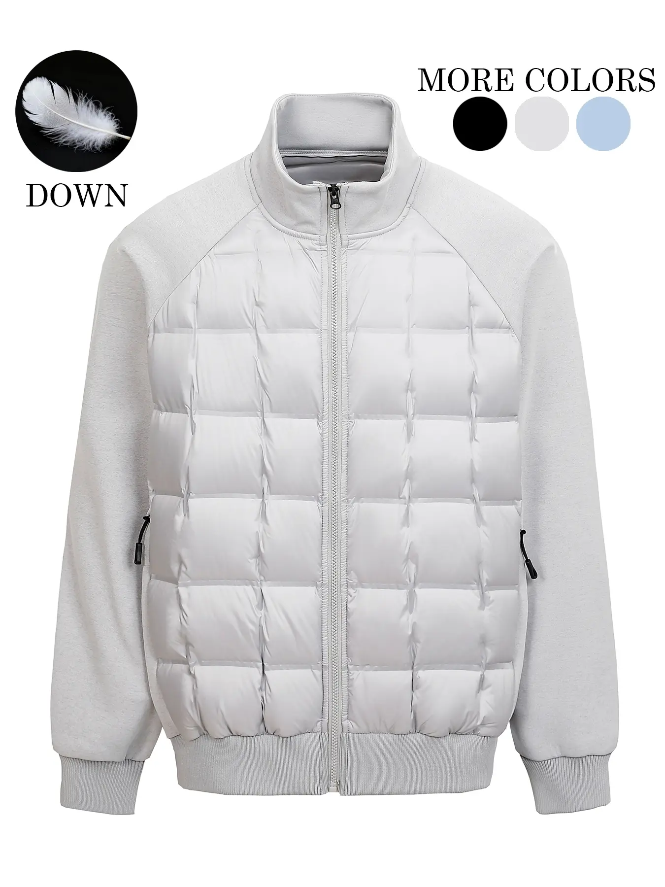 Men's Fall Winter Stand Collar Patchwork Down Jacket, Quilted Design Zipper Pockets, Warm Lightweight Portable, Unisex Daily & Outdoor Use