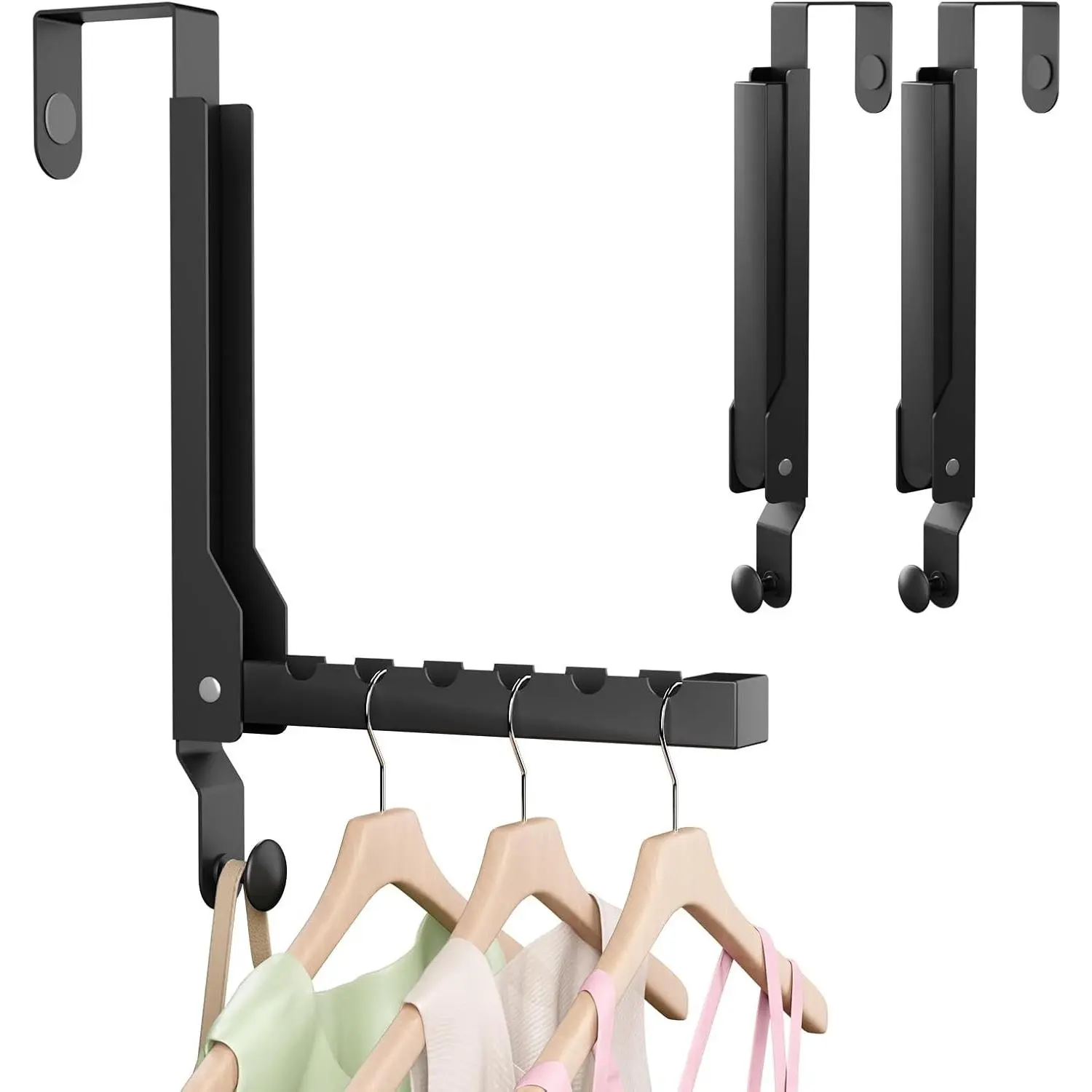 2 Pack Heavy Duty Over The Door Hooks, Over The Door Clothes Hanger, Over The Door Hanger, Foldable Over The Door Drying Rack for Laundry, Over Door Hook for Hanging Clothes,Rust-Resistant,Black