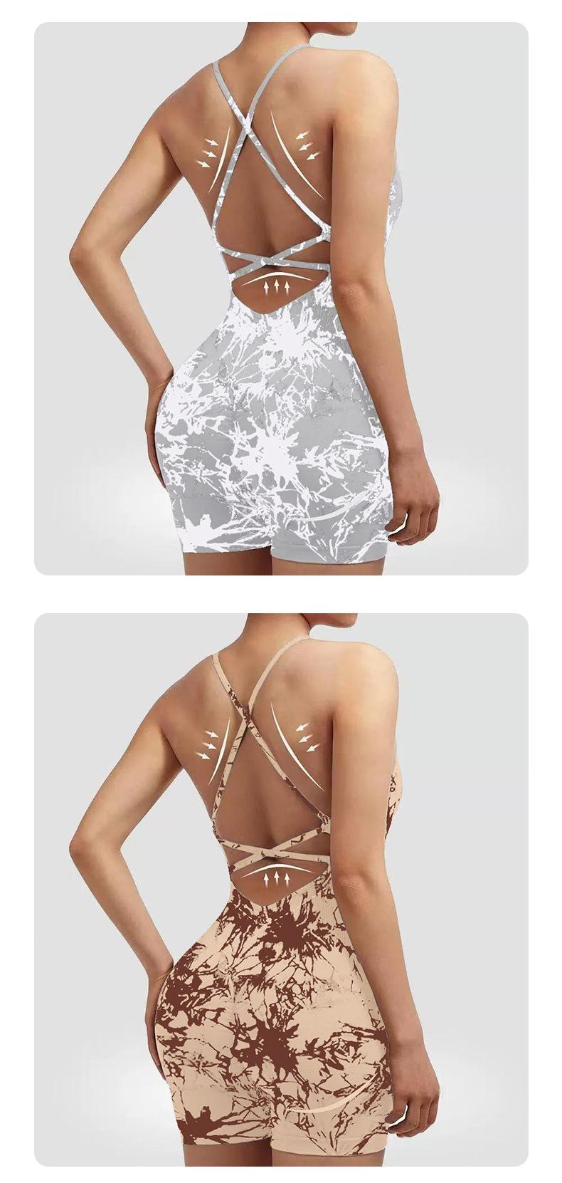 Women's Seamless High Stretch Halter Jumpsuit |   Crisscross Back Tight Fit 3/4 Length Workout Jumpsuit for Yoga Gym Cycling