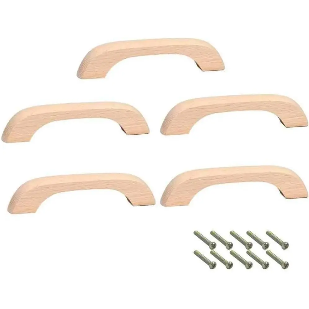 5 count Wooden Handles for Cabinet Solid Handle Unfinished for Chest of Drawers Hole Distance 3.78 inch for Furniture Wardrobe Cupboard Closet Drawer Handle Pull