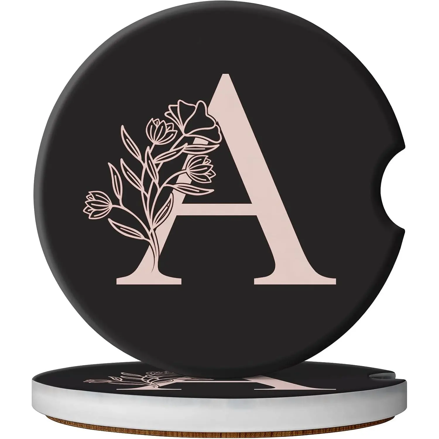 2 Pack Personalized Letter  Coasters for Cup Holders, Anti Slip Ceramic,  Cup Coasters for Women Men, Cute Aesthetic  Accessories 2.56"