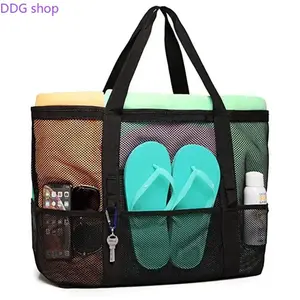 Unisex Multi-Function Large Capacity Mesh Beach Bag - 1-Shoulder, Leakproof, Zip Closure, Organized Pockets, Expandable Foldaway Self-Folding Collapsible Travel Toiletry & Makeup Pouch for Swimming, Travel, Travel Toiletry Bag, Expandable Travel Bags