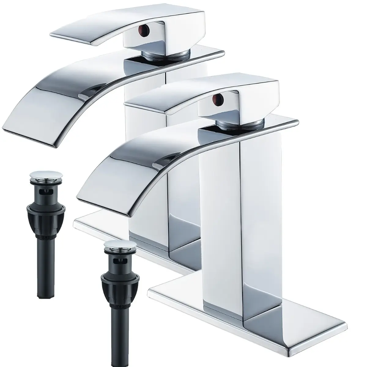 Waterfall Bathroom Sink Faucet 2-Pack, Heavy Duty Alloy Single Handle Hot Cold Mixer Tap with Ceramic Cartridge and Installation Tool Kit, Anti-Corrosion Basin Vanity Faucet for Home Luxury Hotel Restroom Remodel