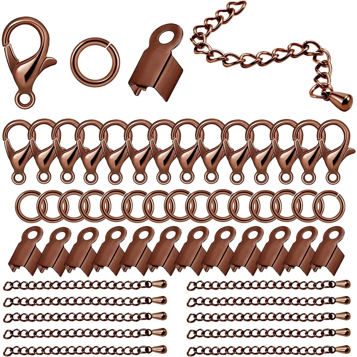 580 count  Making Accessories Set Including 250 Open Jump Ring Connectors 250 Fold Over Cord End Caps 50 Lobster Claw Clasps and 30 Water-Drop Extension Chain for Bracelet Necklace