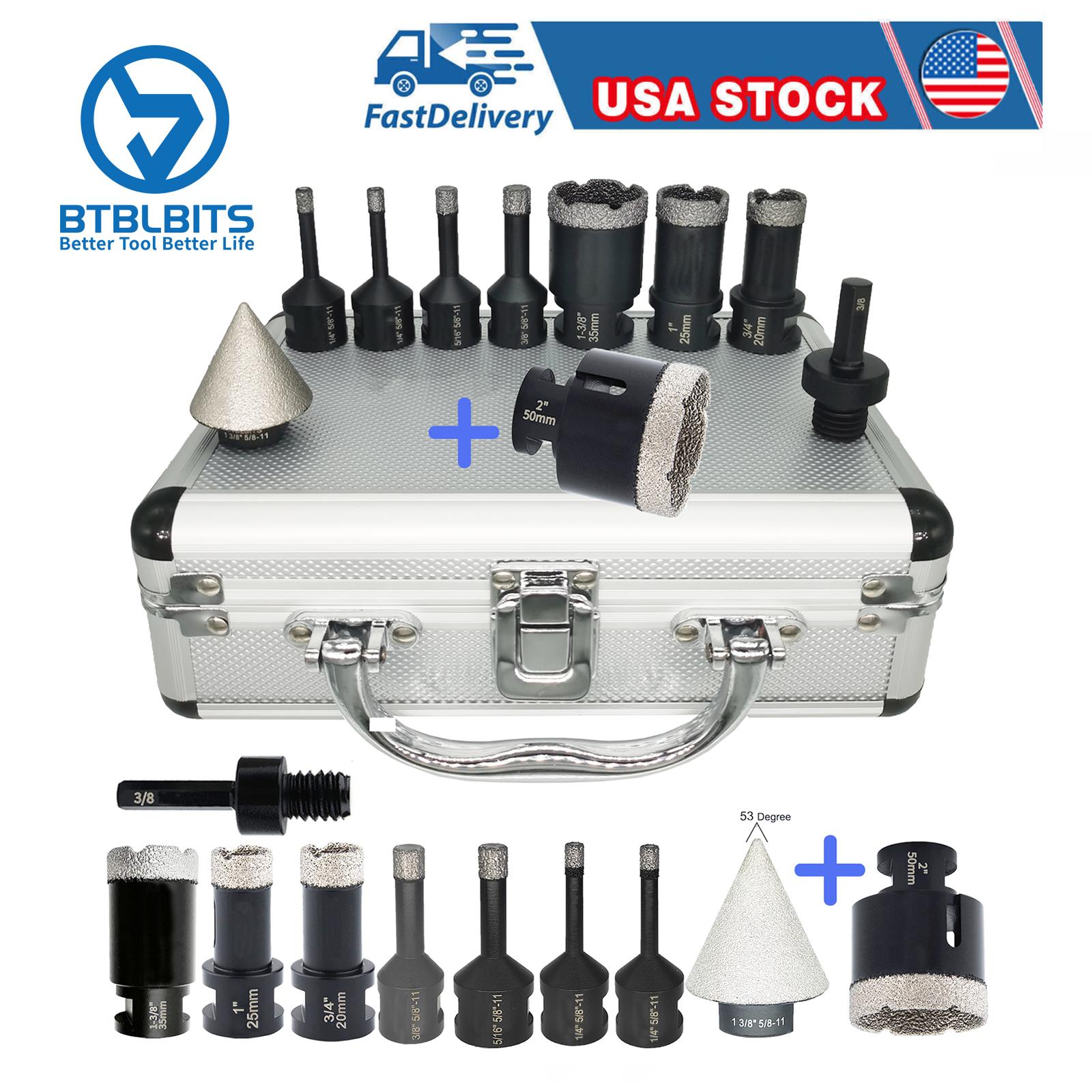 Diamond Core Drill Bits Set 10pcs (6/6/8/10/20/25/35/50mm Tile Hole Saw Bit Kit+35mm Beveling Chamfer Bit+5/8"-11 to Hex Adapter) for Porcelain Ceramic Tiles Marble Granite Brick Concrete Quartz Countertop Stone for Angle Grinder Tool diamond  holesaw