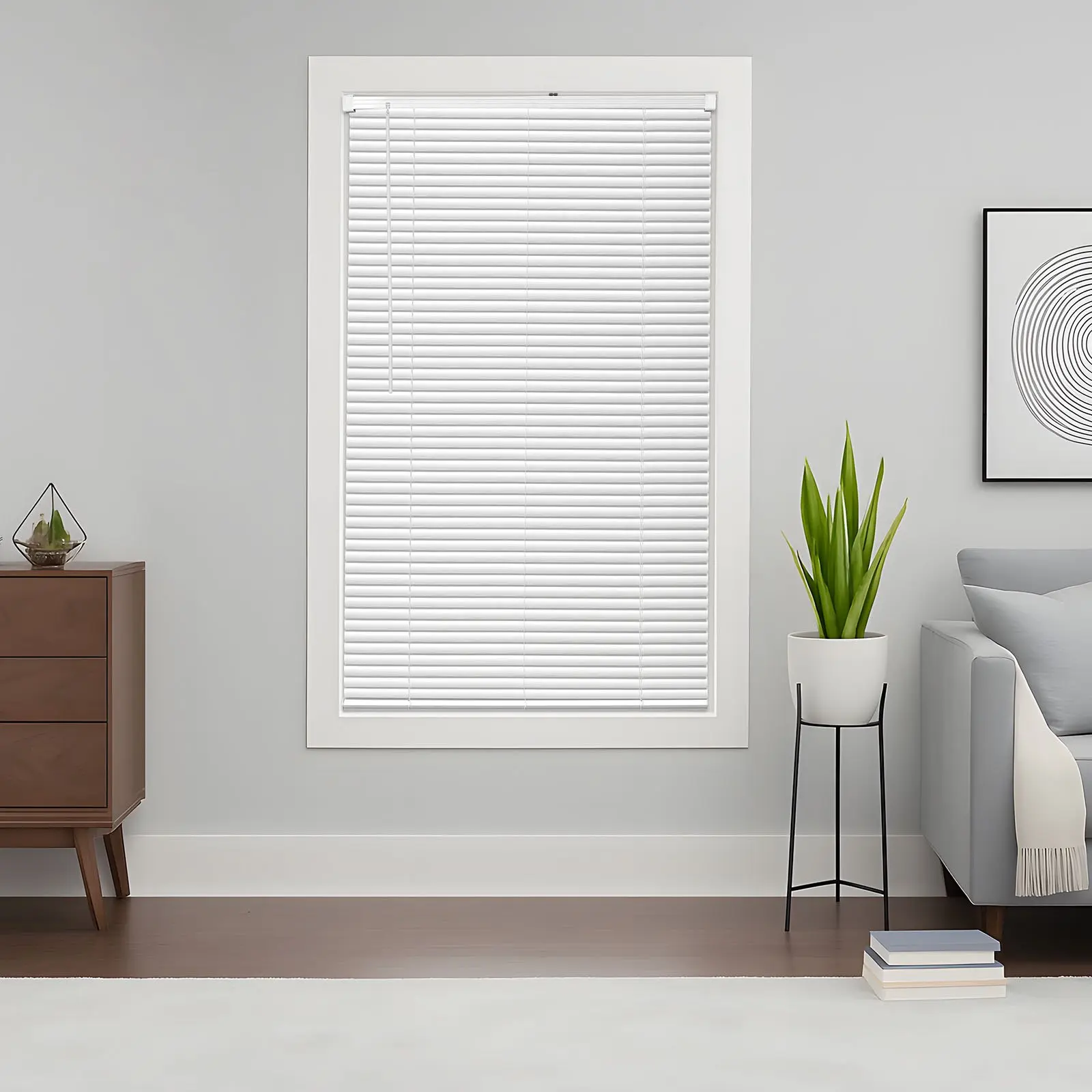 VEVOR Cordless Lift PVC Vinyl Mini Blinds, 34" W x 48" H, 1" Slat, Light Filtering Horizontal Blinds for Windows, Easy to Clean, Simple Light Adjustment, Home Decor Use, White