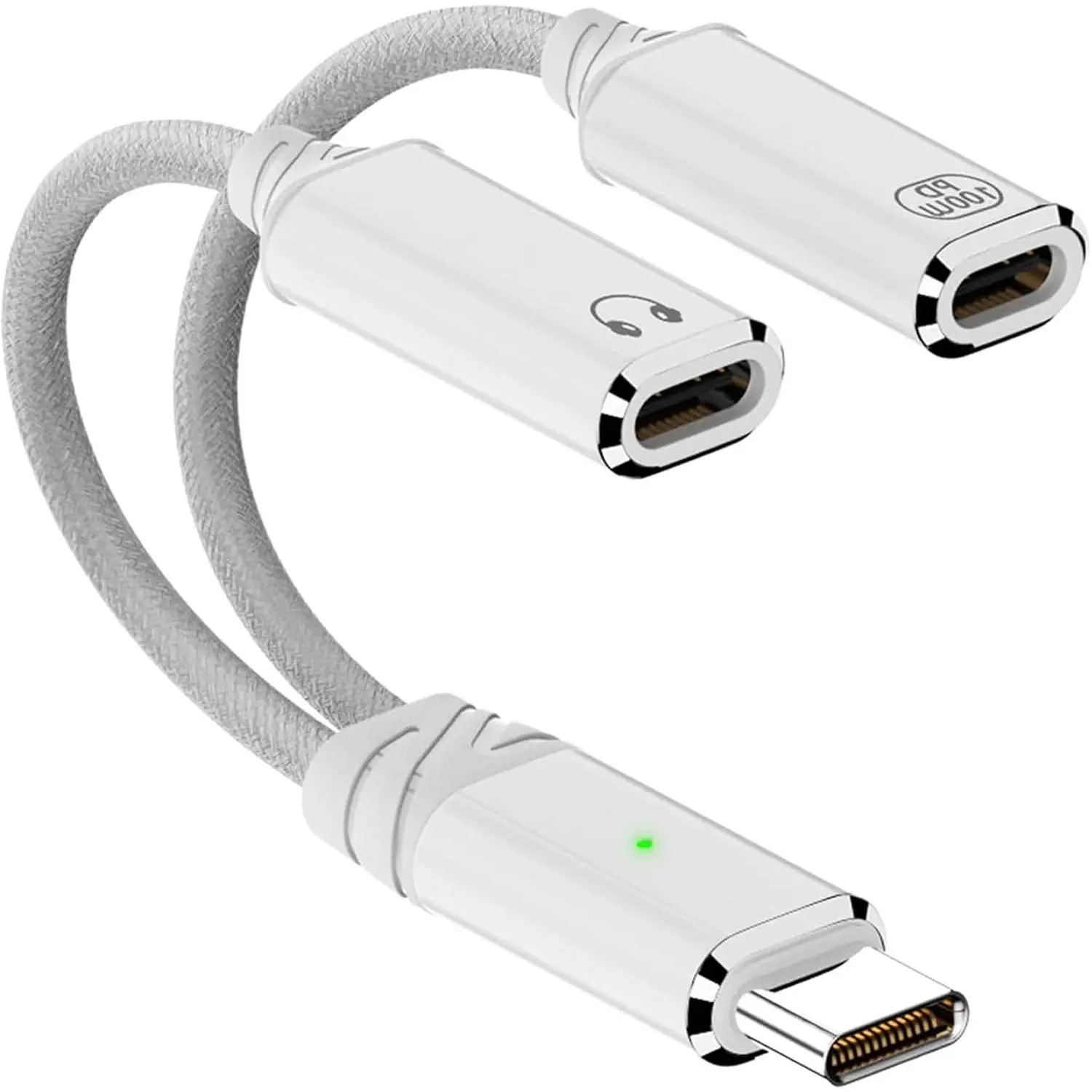 USB C Splitter 1 in 2 Out, USB-C Charger and Headphone Adapter (White) | USB-C Charger and Headphone Adapter,USBC Splitter PD 100W  ,for  17/16/15 Pro Max Plus,Galaxy S24 23 S22