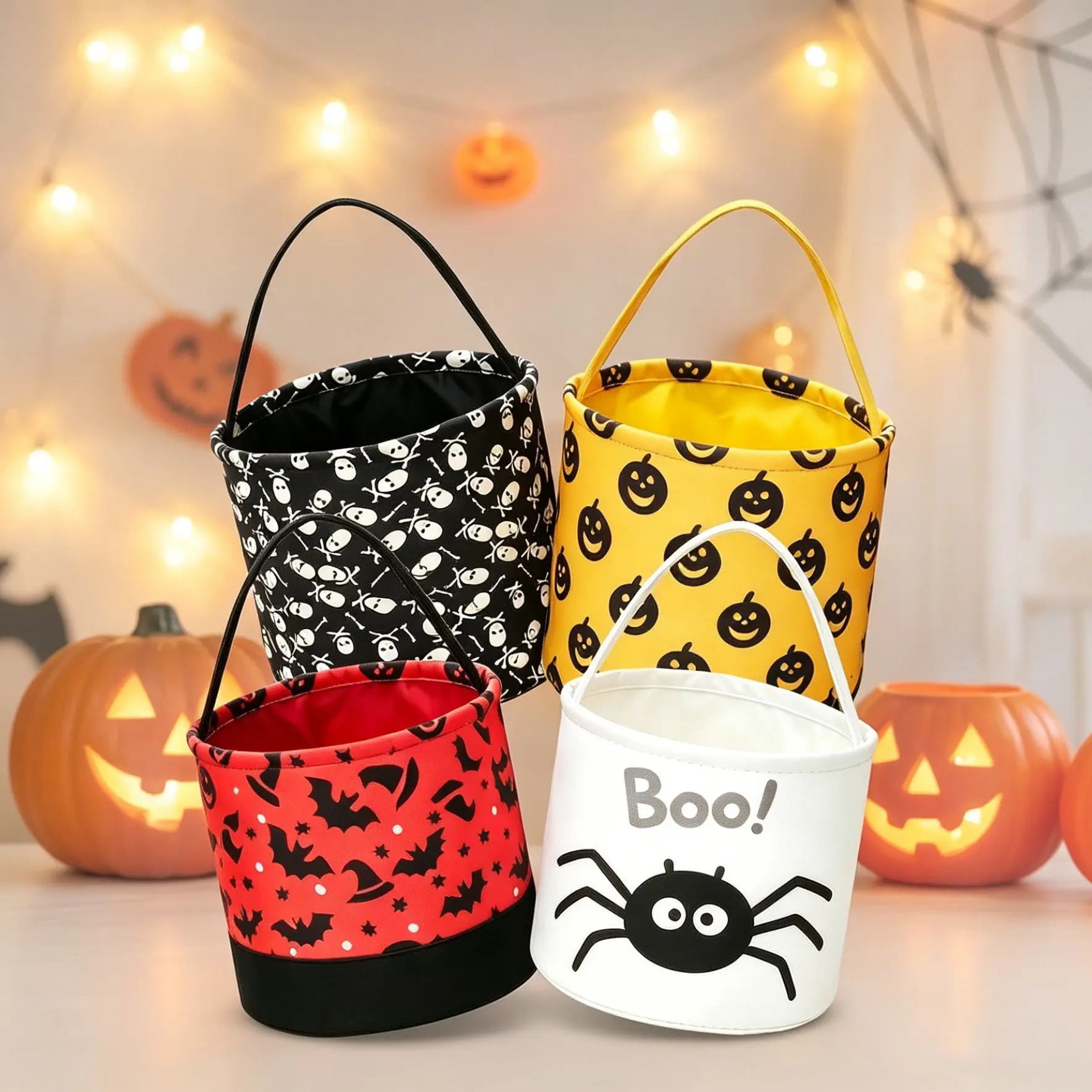 Halloween Print Canvas Candy Basket, Pumpkin Theme Design, Convenient Storage for Candies, Gifts, Party Items, Perfect for Halloween Parties