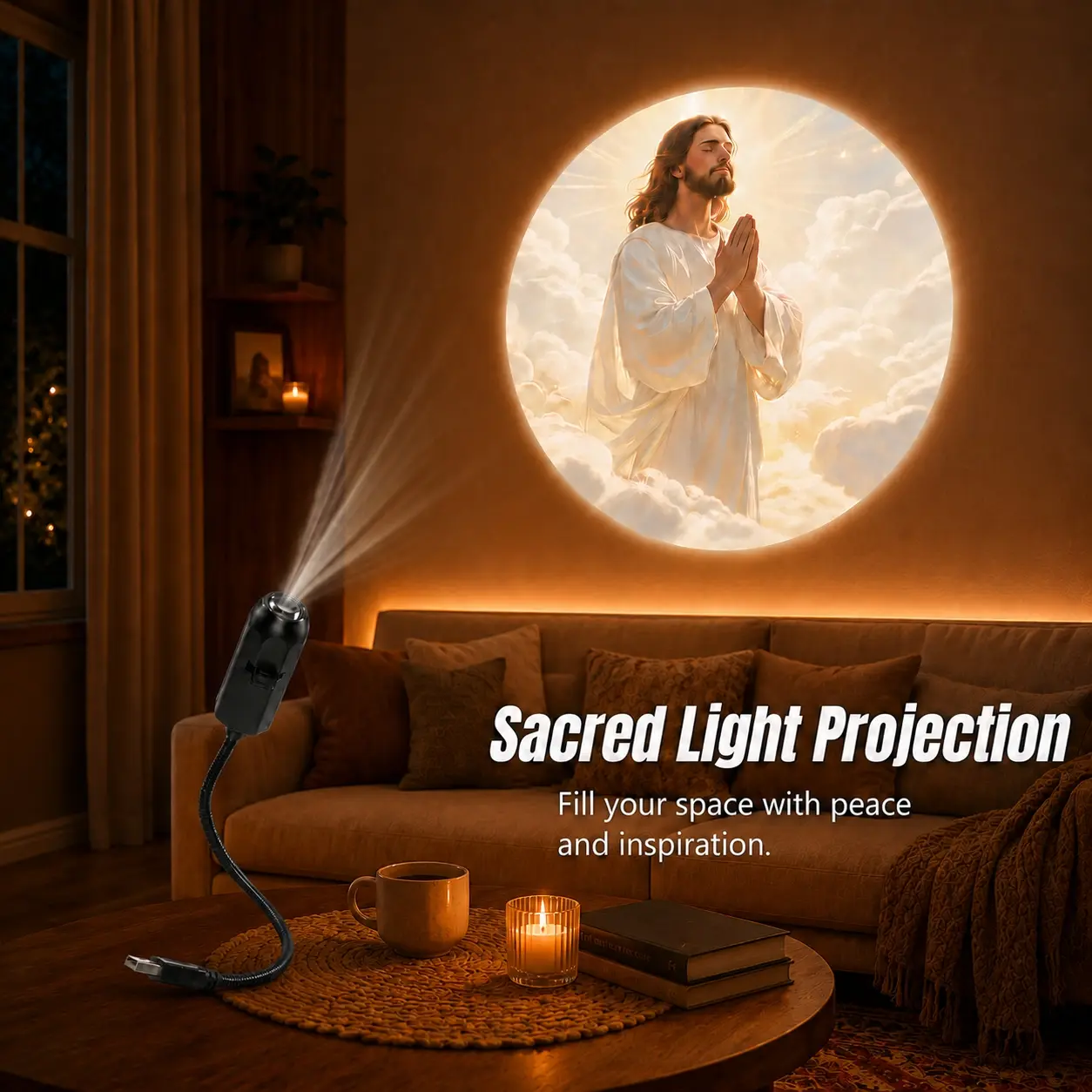 6 Pattern Jesus & Cross Projector Light, USB Powered Adjustable Wall Ceiling Projection Lamp for Living Room, Bedroom, Prayer Space and Church Decoration