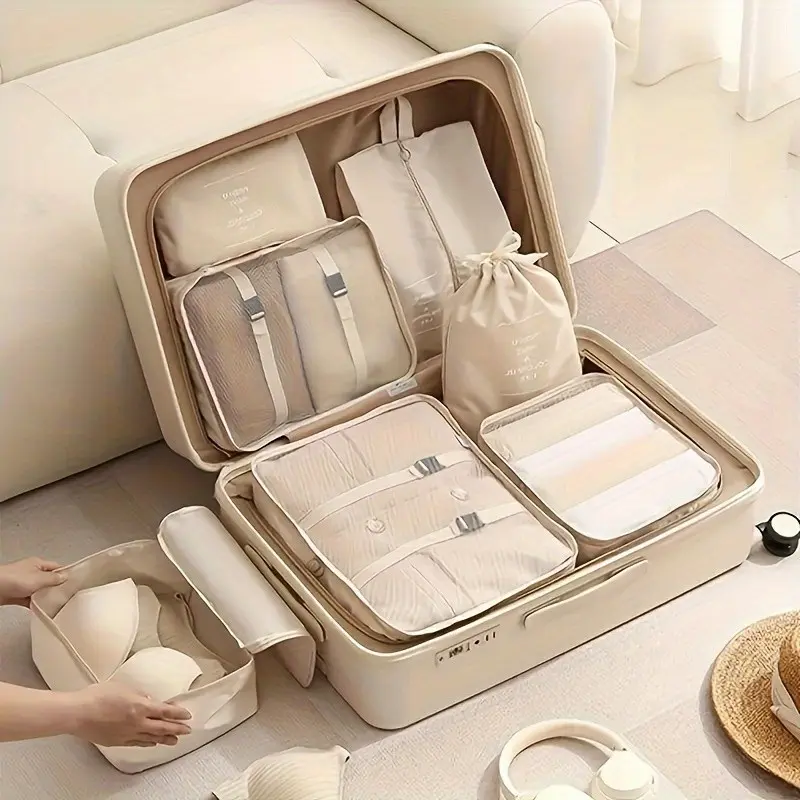 7-Piece High-Capacity Travel Storage Set, Nylon Packing Cubes, Clothes Protection Bags, Travel Bag Organizer, Ideal for Shoes, Socks, Lightweight Holiday Style