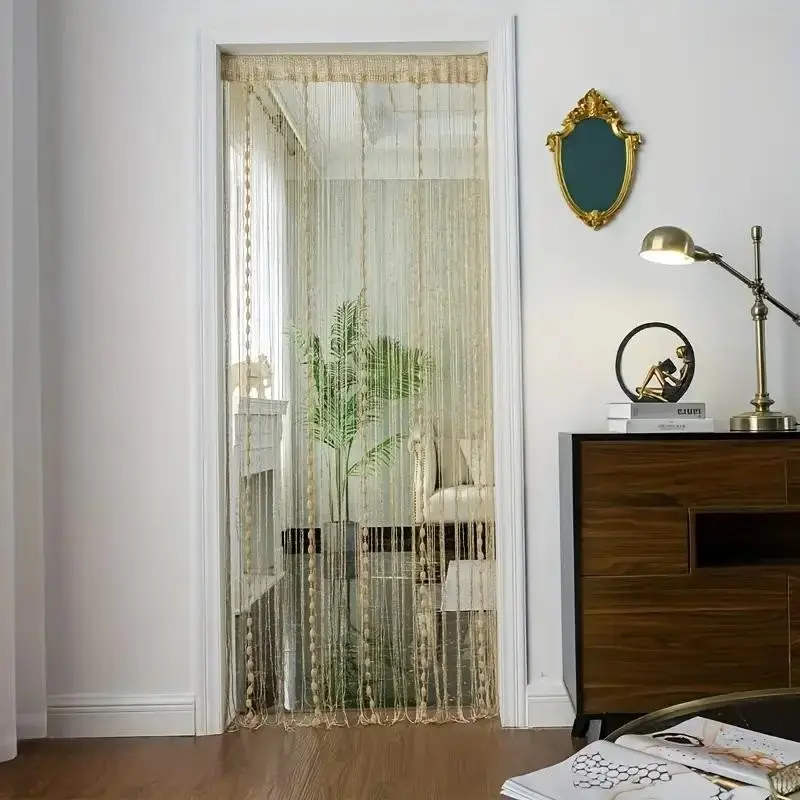 Bohemian Beaded Curtain, 1pc Bohemian Style Beaded Line Curtain, 200cm X 100cm, All-Season Fabric, Fluffy Lantern Ball Design